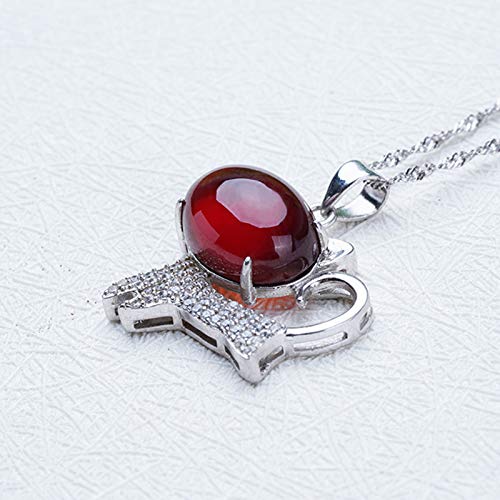 Natural Garnet Cat Inlaid Pendant Necklace - 925 Sterling Silver Jewelry for Women, Gift for Cat Lovers | Perfect for Valentine's Day, Birthday & Anniversary Gifts