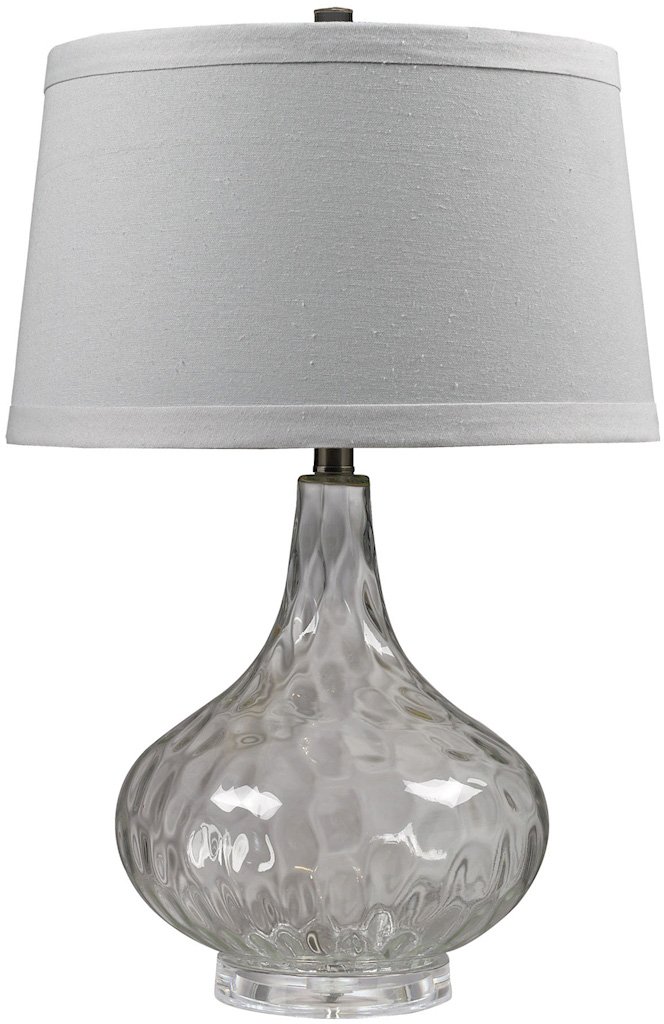 Elk Lighting D147-LED Clear Water Glass LED Table Lamp with White Linen Shade - Modern Bedside & Living Room Lighting for Home Decor