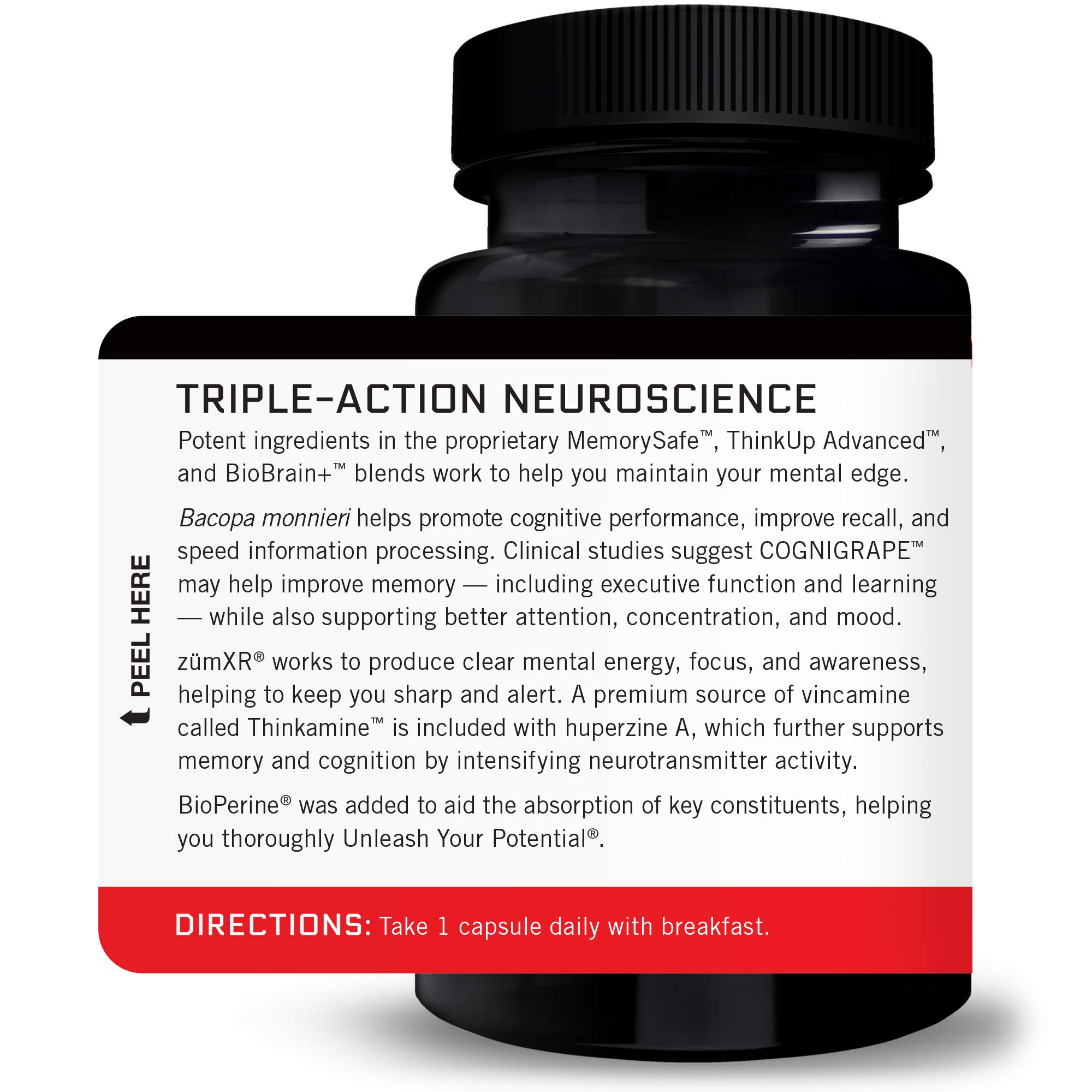 FORCE FACTOR Forebrain Nootropic Brain Supplement with Caffeine, Bacopa & Huperzine A - 90 Capsules (3-Pack) | Enhance Focus, Memory & Mental Clarity | Ideal for Students, Professionals & Gamers