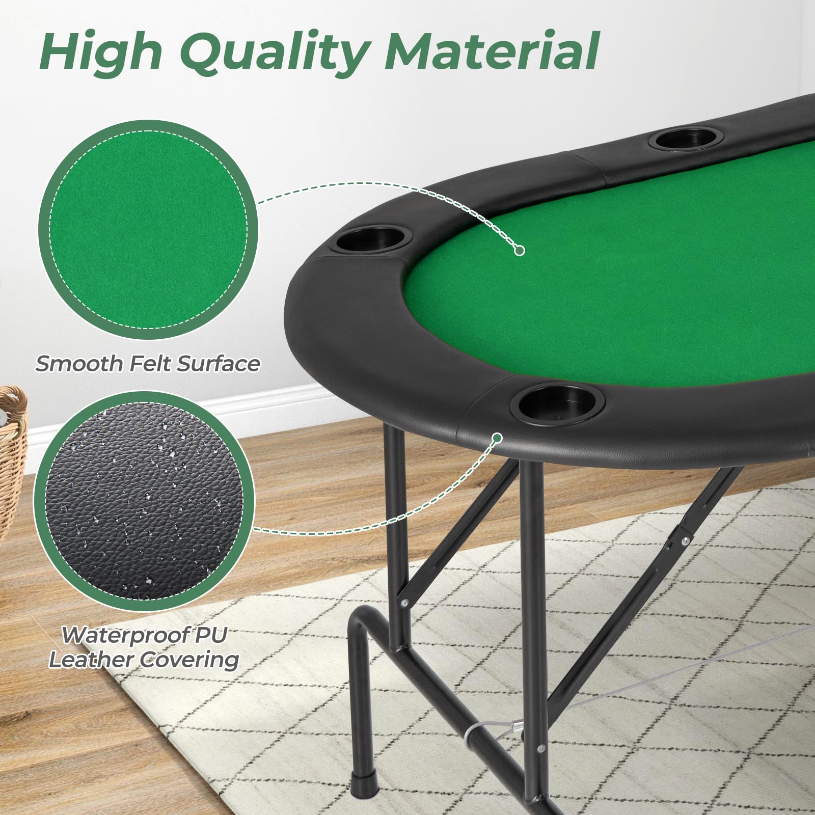 Giantex 8 Player Foldable Poker Table with Cup Holders & Armrests - Casino Grade Felt Portable Card Game Table for Texas Holdem & Blackjack - Perfect for Game Nights, Casino Parties & Home Entertainment