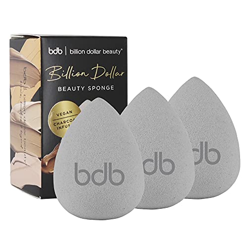 Billion Dollar Brows Vegan Charcoal Makeup Sponge Blender - Latex-Free Beauty Sponge for Powder, Cream & Liquid Foundation - 3 Pack - Perfect for Flawless Blending & Airbrush Finish