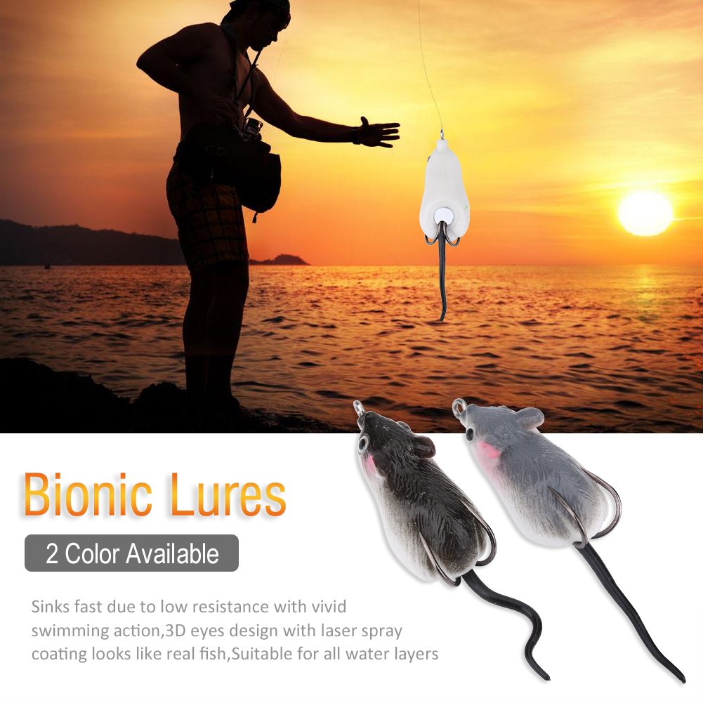 Artificial Floating Mouse Fishing Lures with Double Sharp Hooks - Saltwater & Freshwater Bass Fishing Bait (Dark Gray) - Perfect for Topwater Bass, Pike, and Muskie Fishing in Lakes & Rivers