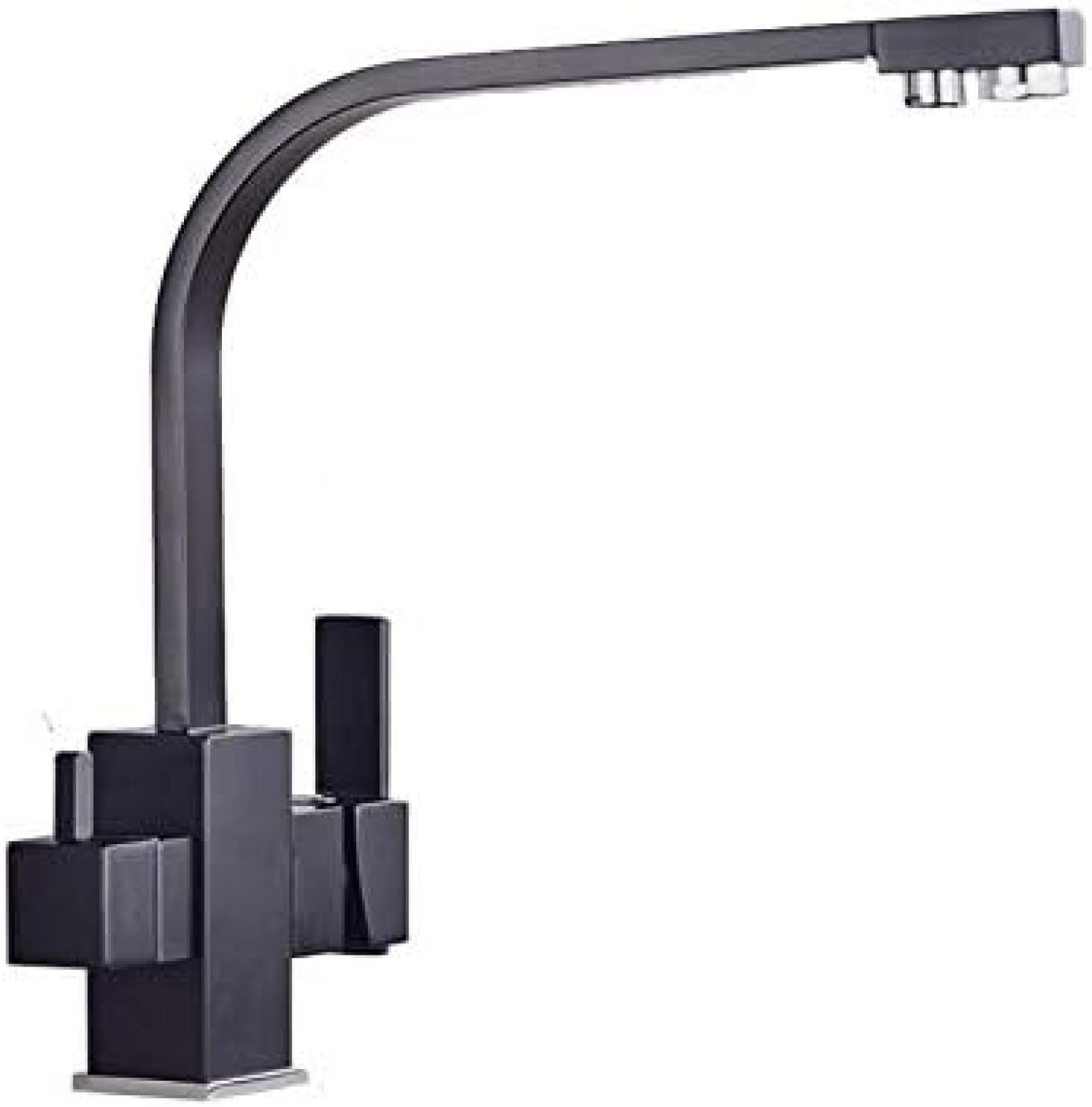 Black Dual Spout Kitchen Faucet with Drinking Water Filter - Brass Purifier Vessel Sink Mixer Tap for Hot & Cold Water - Perfect for Modern Kitchens and Office Breakrooms