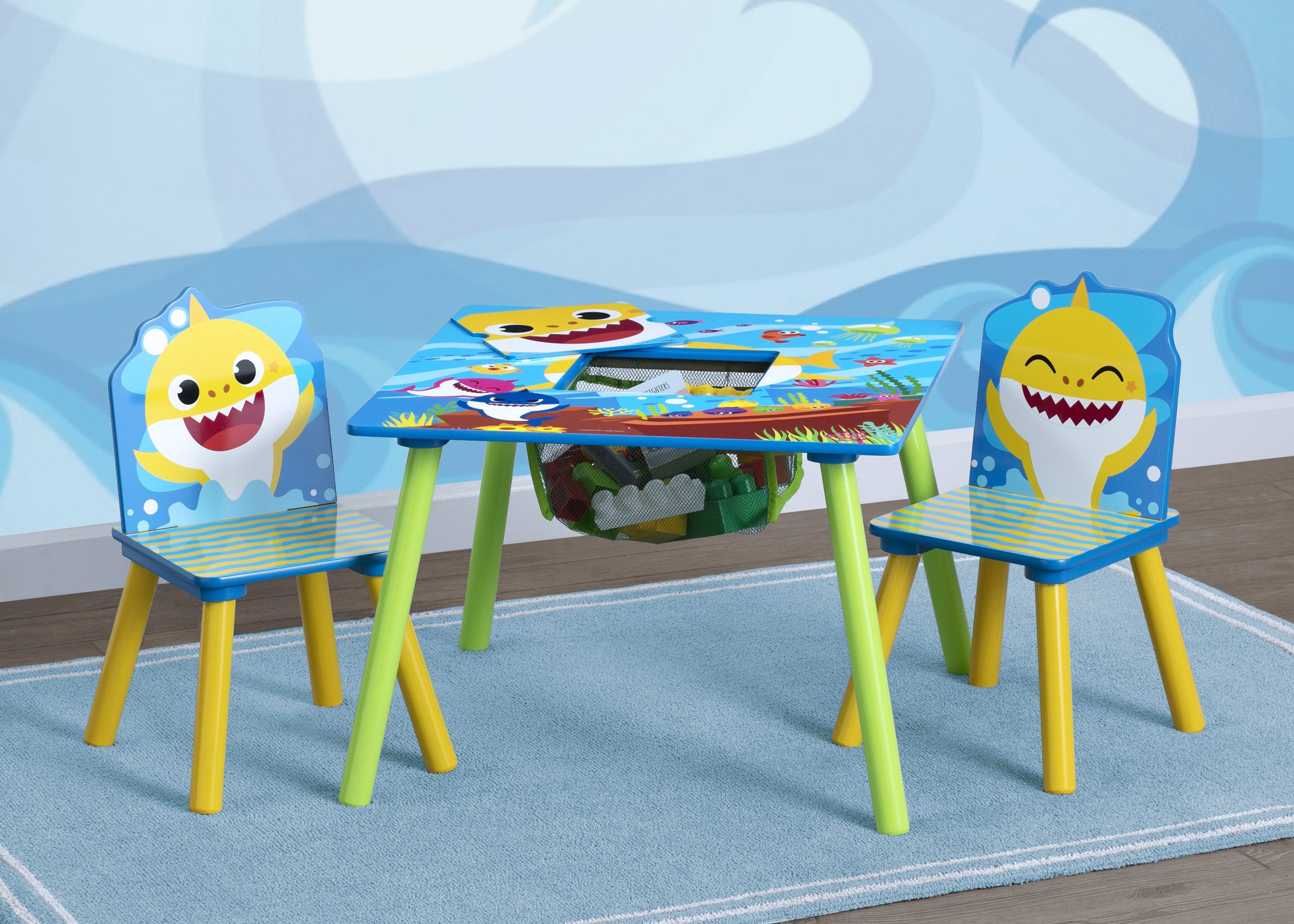 Baby Shark Kids Table and Chair Set with Storage - Durable Plastic Toddler Furniture for Playroom, Learning & Snack Time - Perfect for Arts, Crafts & Preschool Activities