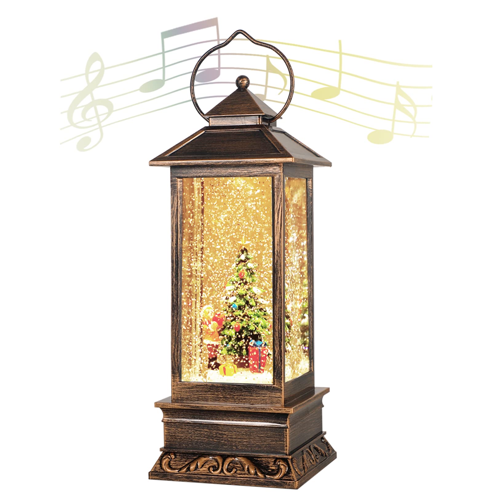 Vintage Christmas Lantern Snow Globe with Music - Holiday Home Decor for Indoor Outdoor Party Wedding Patio - Perfect Xmas Gift & Festive Decoration for Christmas Tree, Mantel, and Seasonal Celebrations