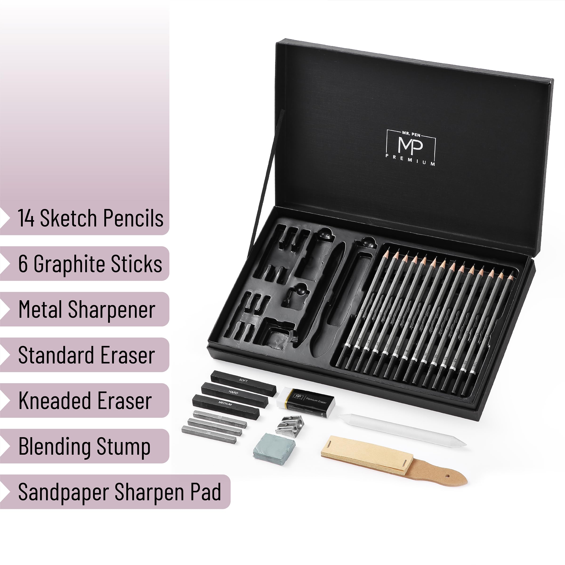 Mr. Pen 25-Piece Sketching Pencils Set - Professional Graphite Drawing Pencils for Artists, Sketching & Shading | Perfect for Beginners, Art Students & Professional Illustrators | Ideal for Portraits, Landscapes & Technical Drawings