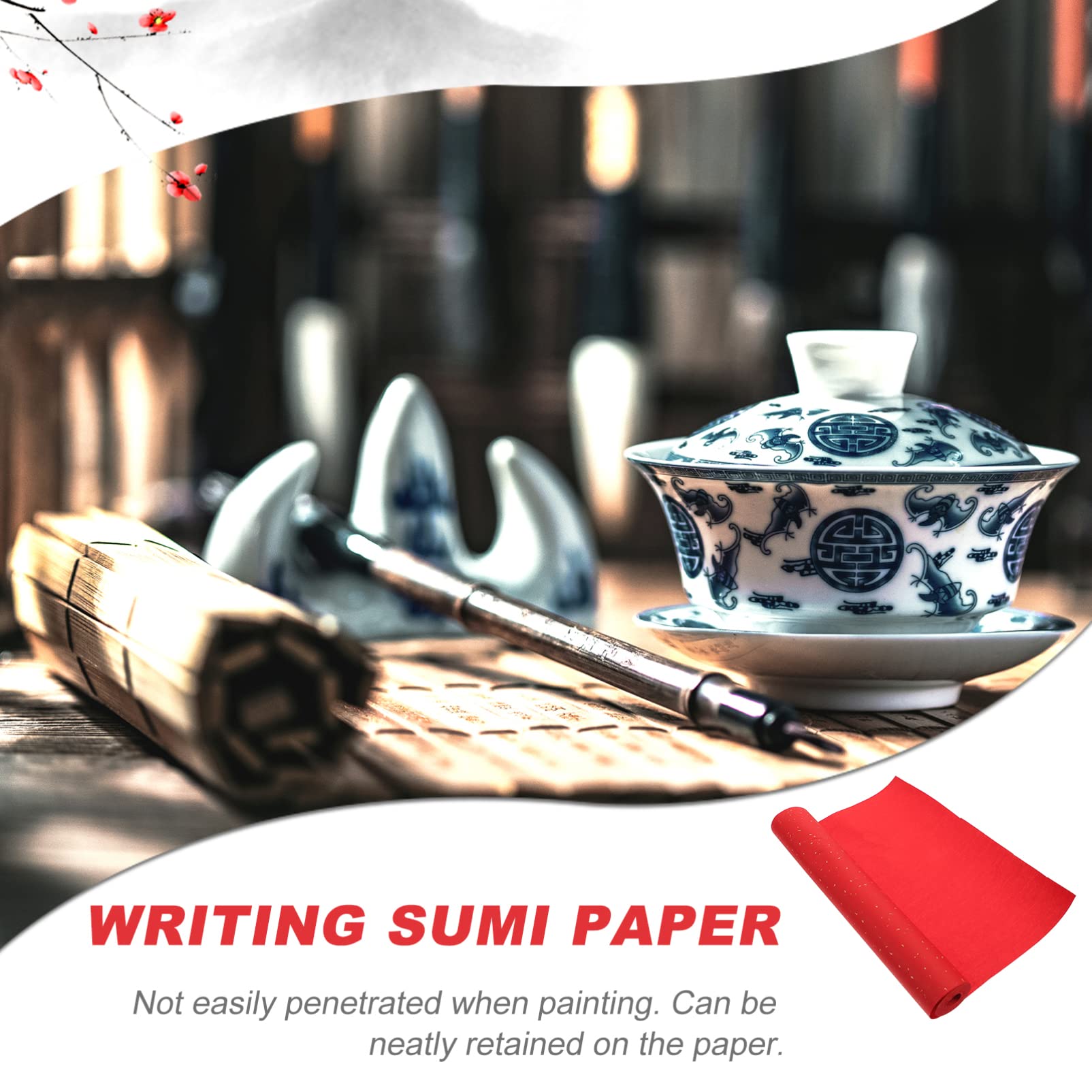 Premium Chinese Xuan Paper for Calligraphy & Painting - 35cm x 20m Red Rice Paper, Blank Calligraphy Scrolls, Chunlian/Duilian Paper - Perfect for Traditional Brush Writing, Art Projects, and Home Decoration