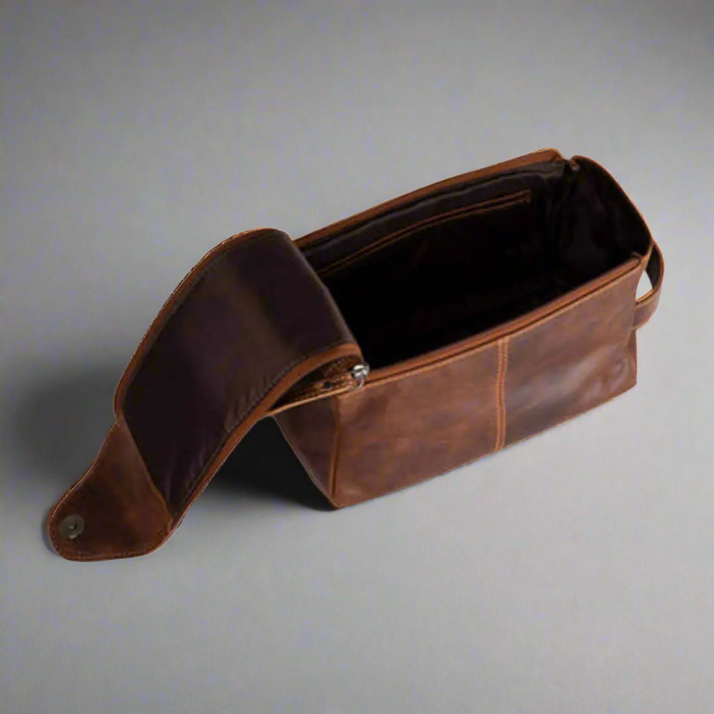 Premium Leather Darwin Travel Wash Bag for Men & Women - Durable Toiletry Organizer for Bathroom, Gym, Camping & Business Trips