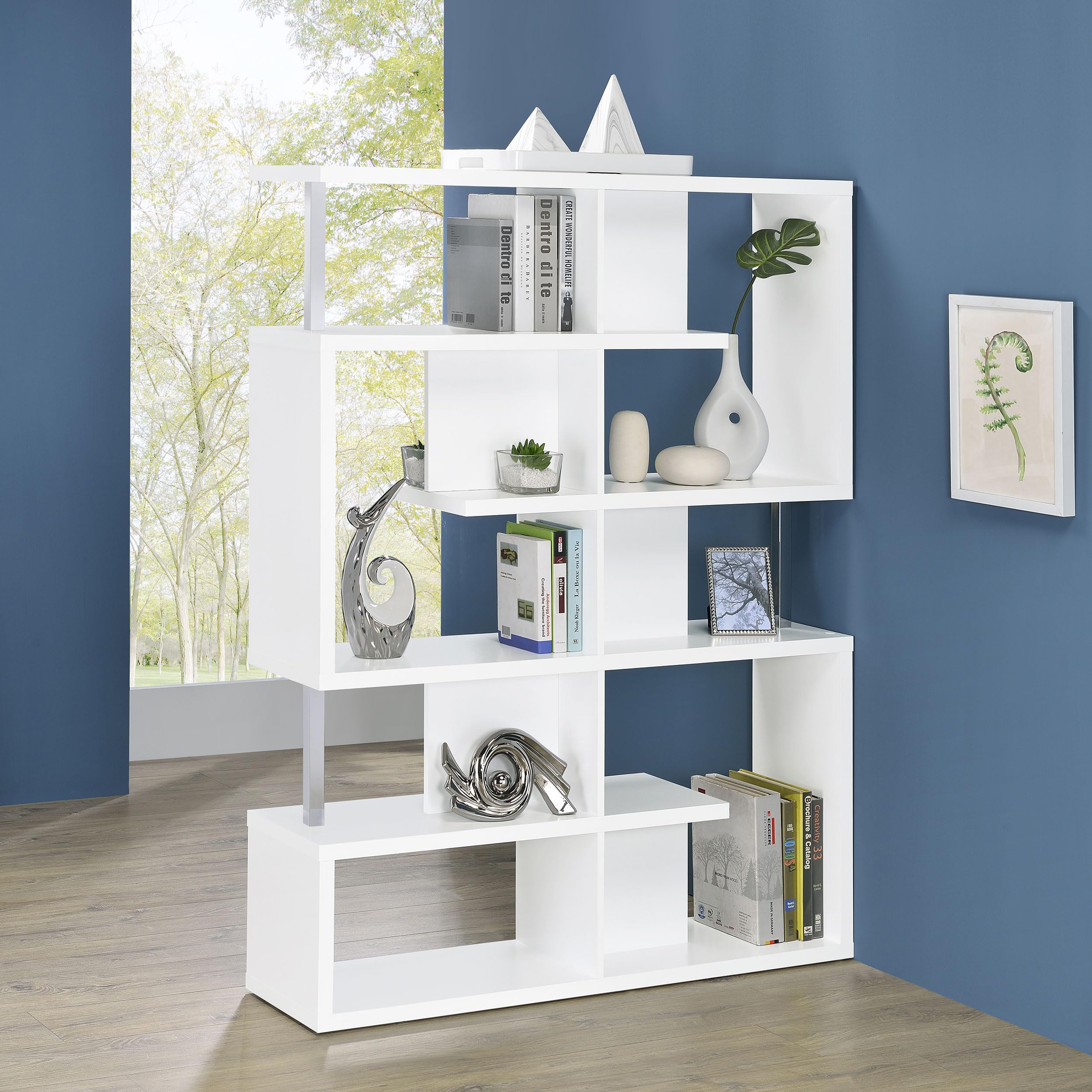 5-Tier White and Chrome Bookcase Shelf - Modern Storage Solution for Living Room, Bedroom, Office & Study Room Organization
