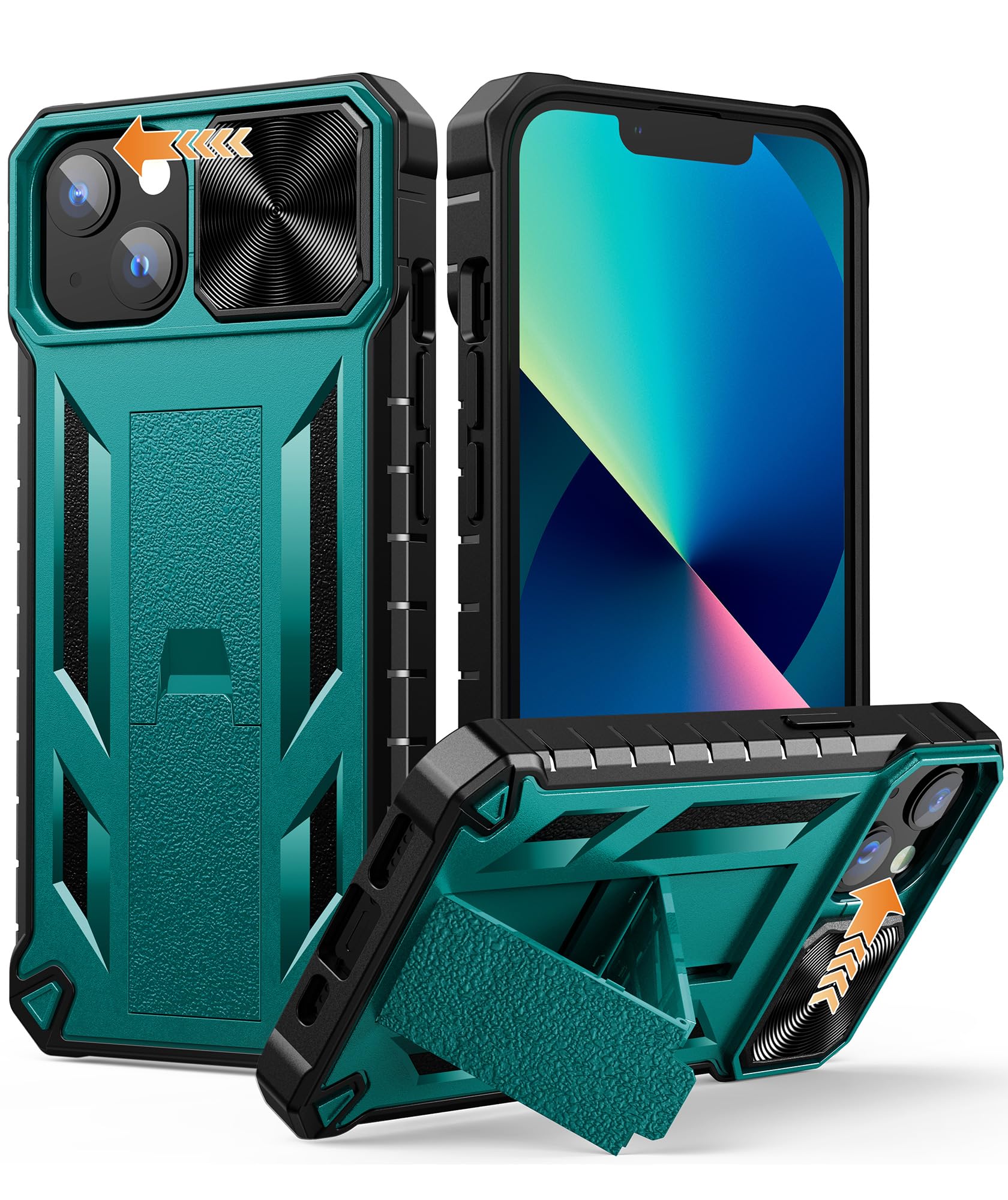 SOiOS Shockproof Military Grade iPhone 16e/13/14 Case with Kickstand - Rugged TPU Hybrid Protective Phone Cover | Matte Textured Design | Perfect for Outdoor Activities, Travel & Daily Protection