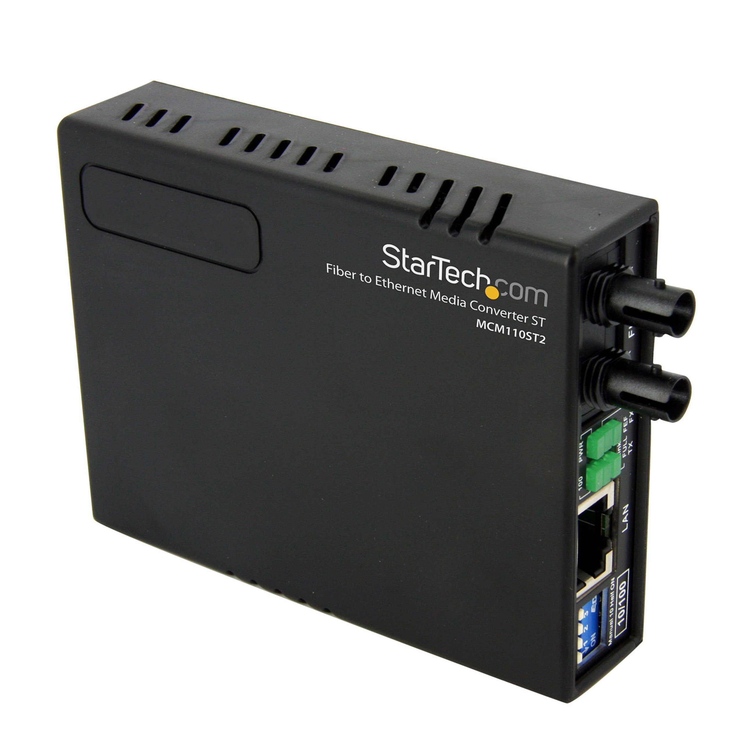 StarTech.com MCM110ST2 10/100 Fiber to Ethernet Media Converter - Multi Mode ST, 2 km Range - Ideal for Office Networks, Data Centers & Industrial Applications
