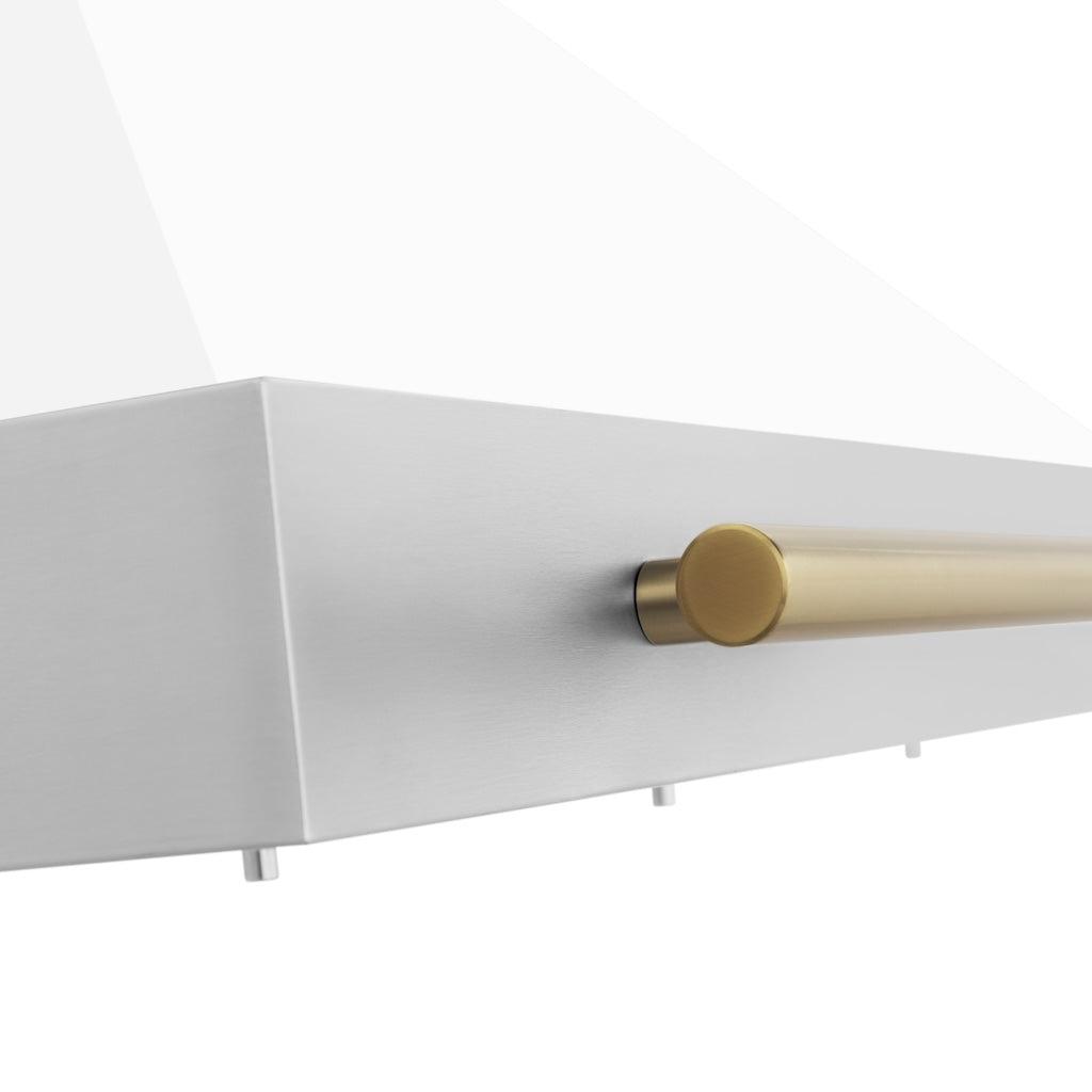 ZLINE KB4STZ WM G Autograph Edition Convertible Stainless Steel Range Hood - White Matte Shell with Polished Gold Accents - Professional Kitchen Ventilation for Modern Homes