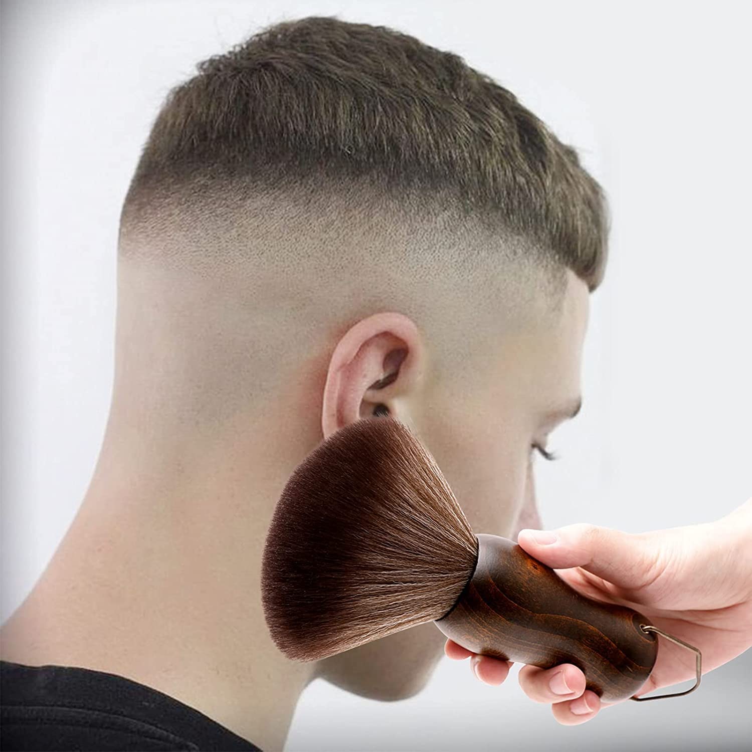Professional Barber Neck Duster Brush with Wood Handle & Hook - Hair Cutting & Styling Tool for Salon & Home Use (Gold Bristles, Neck Brush) - Perfect for Removing Hair Clippings After Haircuts & Grooming