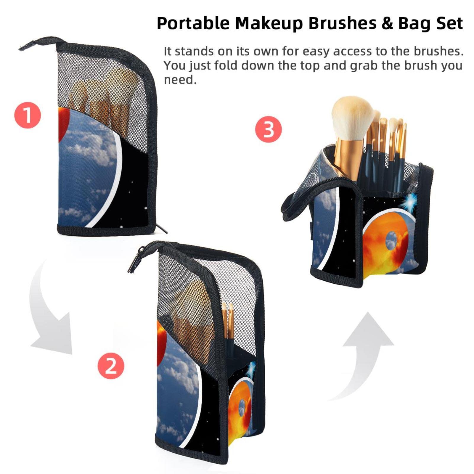12-Piece Makeup Brush Organizer Bag with Yin Yang Design - Portable Cosmetic Brush Holder Case for Travel & Home Storage - Perfect for Makeup Artists & Beauty Enthusiasts
