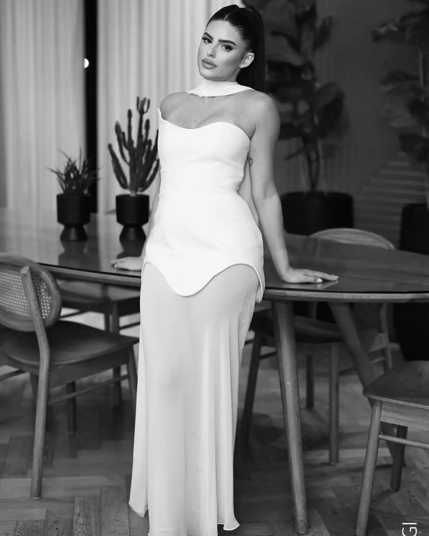 Sexy Black & White Strapless Bandage Bodycon Long Dress for Women - Elegant Evening Gown for Red Carpet, Party, Prom Night and Special Occasions