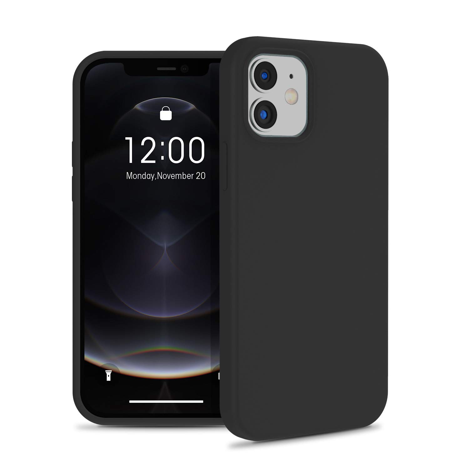 Premium Shockproof Liquid Silicone Gel Case for iPhone 12 & iPhone 12 Pro (6.1 inch) - Full Body Protective Rubber Cover with Anti-Slip Grip | Perfect for Daily Use, Outdoor Activities & Travel Protection (Black)