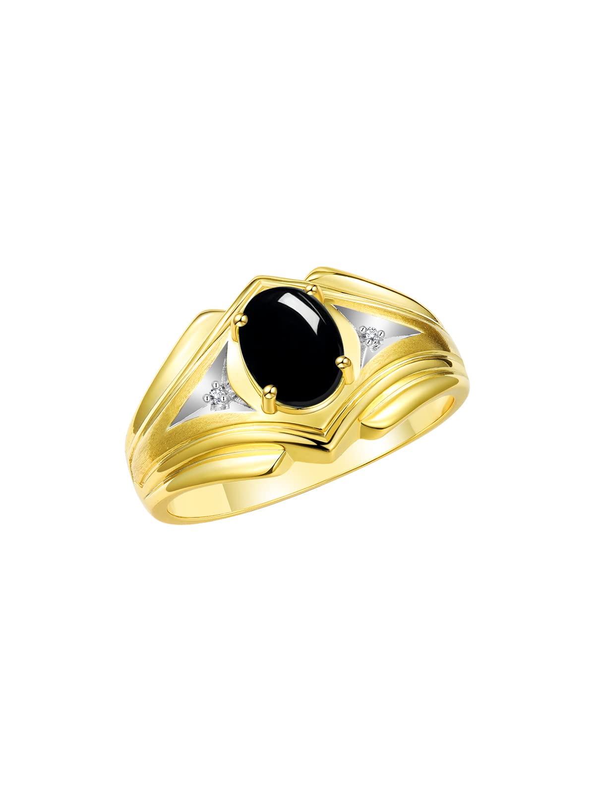Rylos Men's Yellow Gold Plated Silver Ring - 9X7MM Oval Gemstone & Diamond Birthstone Ring for Men (Sizes 8-13) | Classic Designer Style for Weddings, Anniversaries & Gifts