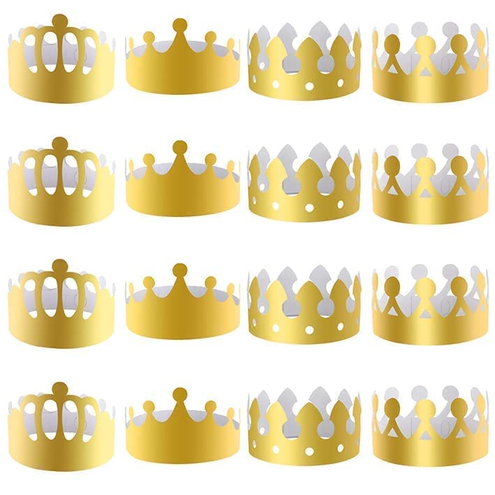 Runmeihe 16-Piece Gold Paper Crown Set for Adults & Kids - 4 Adjustable King/Queen Crown Styles - Birthday Party, Celebration & Royal Theme Event Decorations - Perfect for Birthdays, Weddings, Graduations & Costume Parties