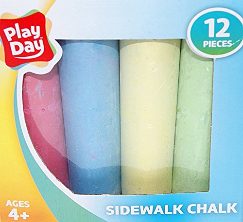 Play Day Jumbo Sidewalk Chalk for Kids - 12 Piece Set of Non-Toxic Outdoor & Indoor Chalkboard Chalk - Perfect for Driveway Art, Classroom Activities & Backyard Fun