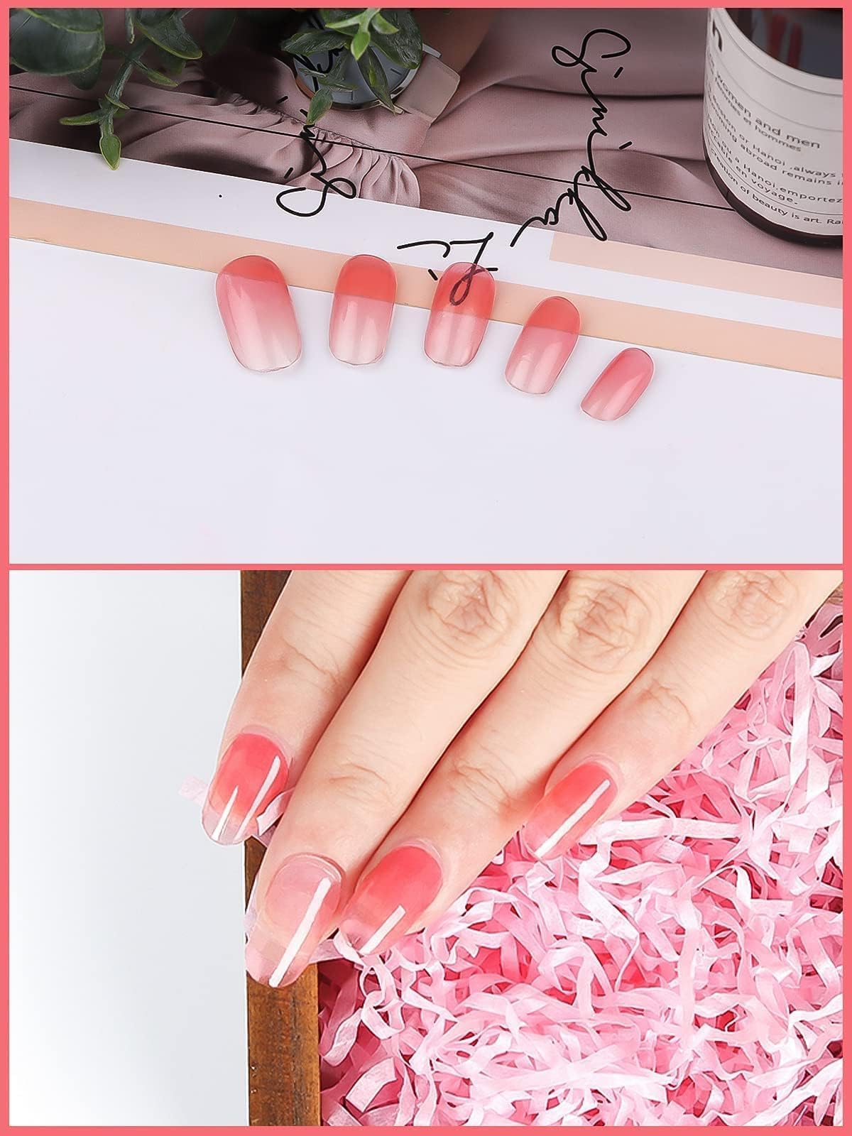 Kalolary Pink Gel Nail Polish Strips - DIY Gradient Nail Art Stickers | Waterproof Full Nail Wraps Decal Kit with Cuticle Stick & Nail File | Perfect for Summer Manicures, Parties & Special Occasions