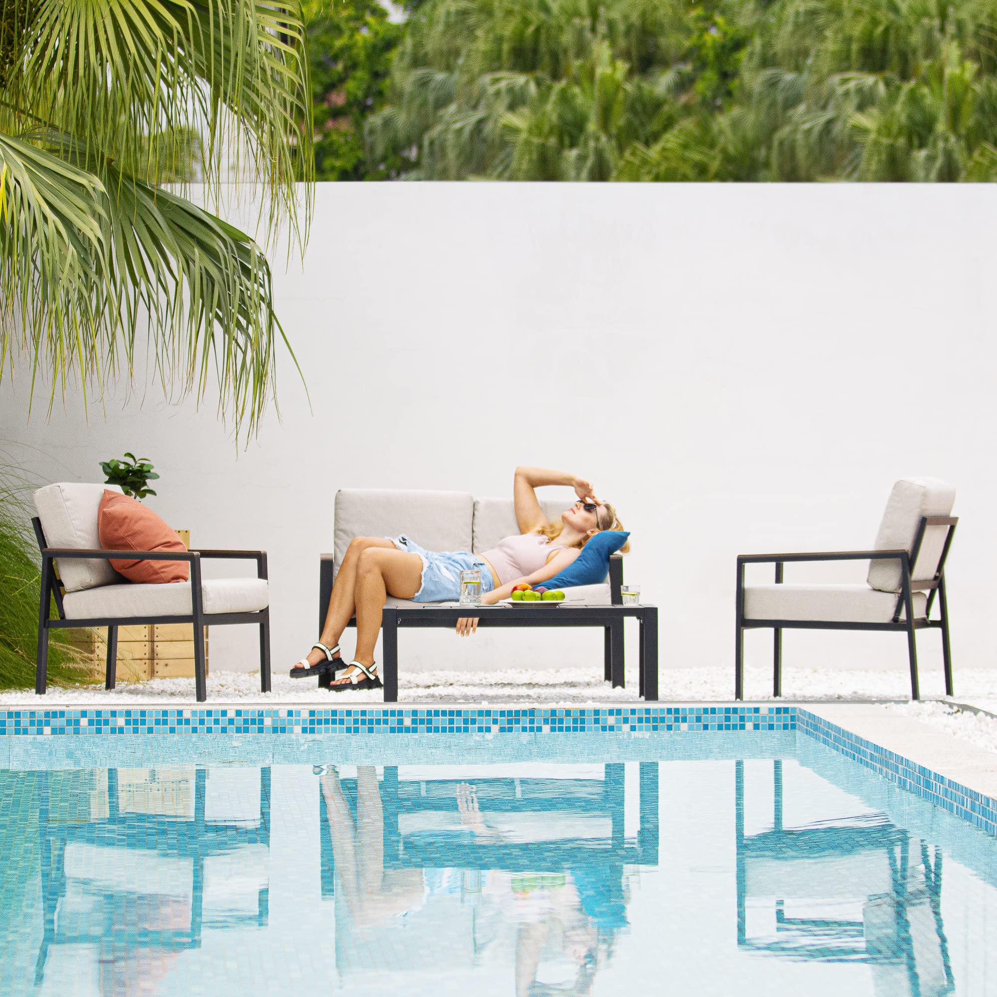 ZINUS Dillon 4-Piece Outdoor Patio Furniture Set - Aluminum & Poly Lumber Conversation Set, Weather Resistant, Rust-Proof, Easy Assembly (Black) - Perfect for Backyard, Garden, Poolside or Deck Relaxation