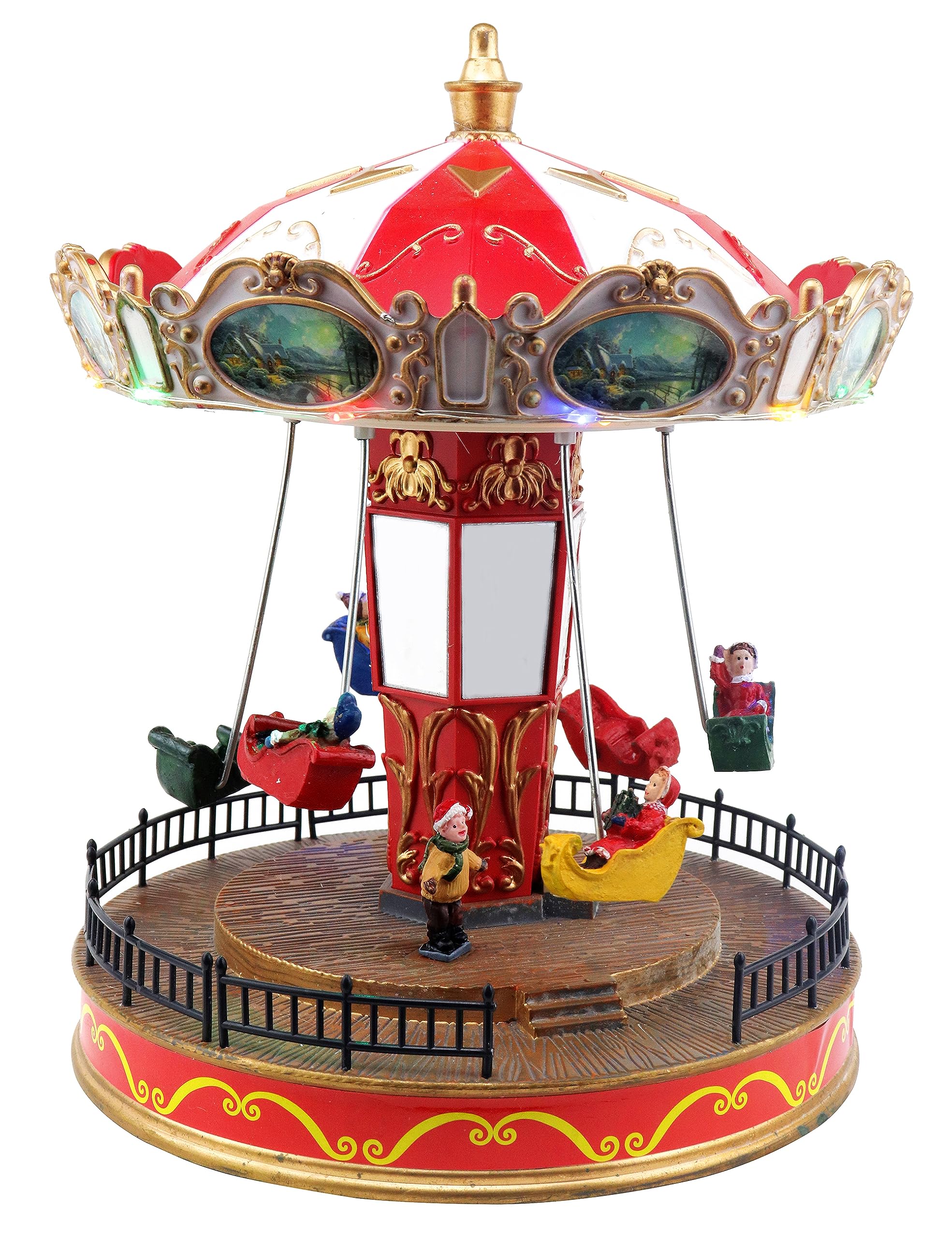 Animated Musical Christmas Carousel with LED Lights - Rotating Holiday Snow Village Display for Home Decor | Perfect for Christmas Tree Toppers, Mantel Decorations & Winter Village Scenes
