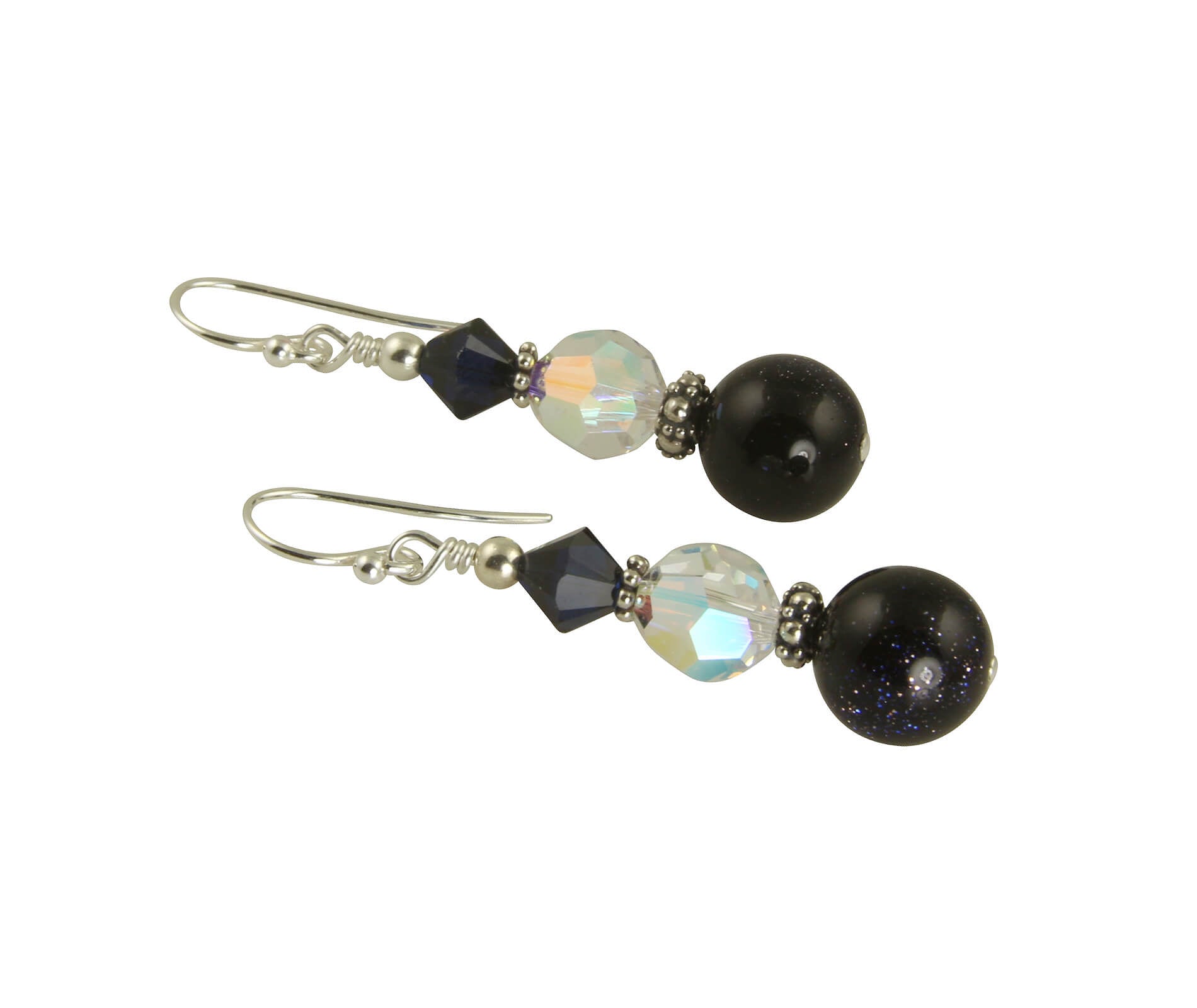 Blue Goldstone Crystal Beaded Earrings for Women - Handmade Boho Chic Dangle Earrings for Party, Wedding & Everyday Wear | Healing Stone Jewelry Gift