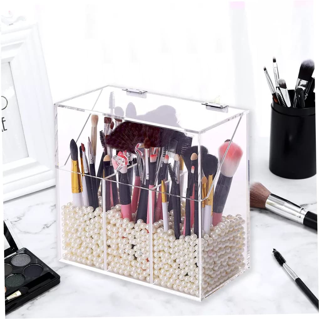 NOPEILVI Clear Acrylic Makeup Brush Holder with Lid - Cosmetic Brush Organizer Storage Box for Makeup Brushes, Eyeshadow Brushes & Beauty Tools | Perfect for Vanity, Travel & Salon Use