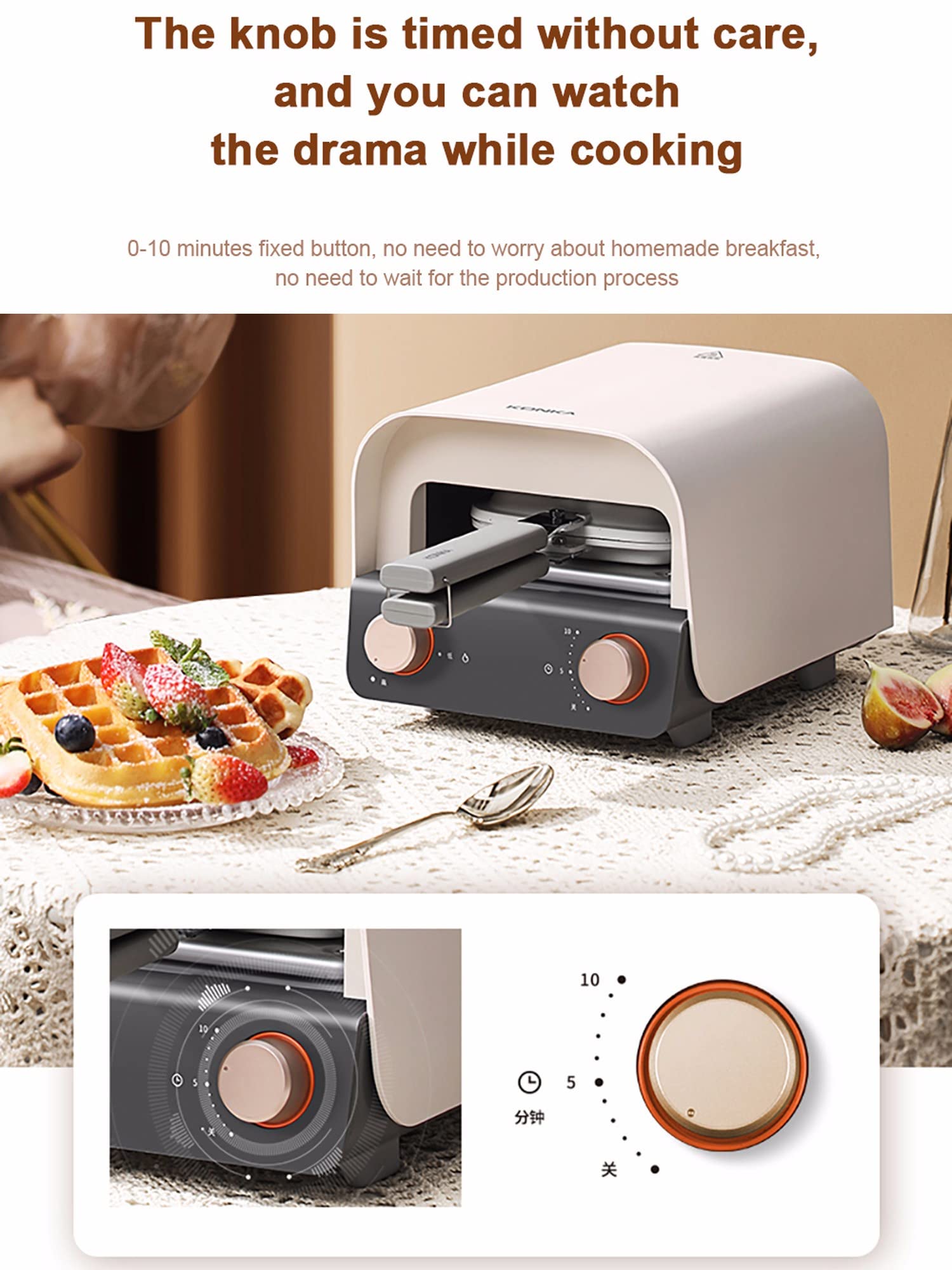 Italian Waffle Maker & Sandwich Press with Removable Non-Stick Plates - Easy to Clean & Use for Breakfast, Brunch, and Family Gatherings