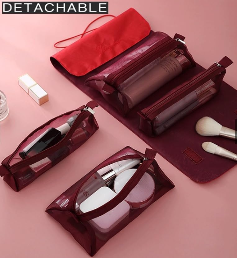 Foldable Hanging Travel Toiletry Bag for Women & Men - Portable Cosmetic Organizer with Roll-Up Design - Perfect for Bathroom, Gym, Camping & Airplane Carry-On (1pc)