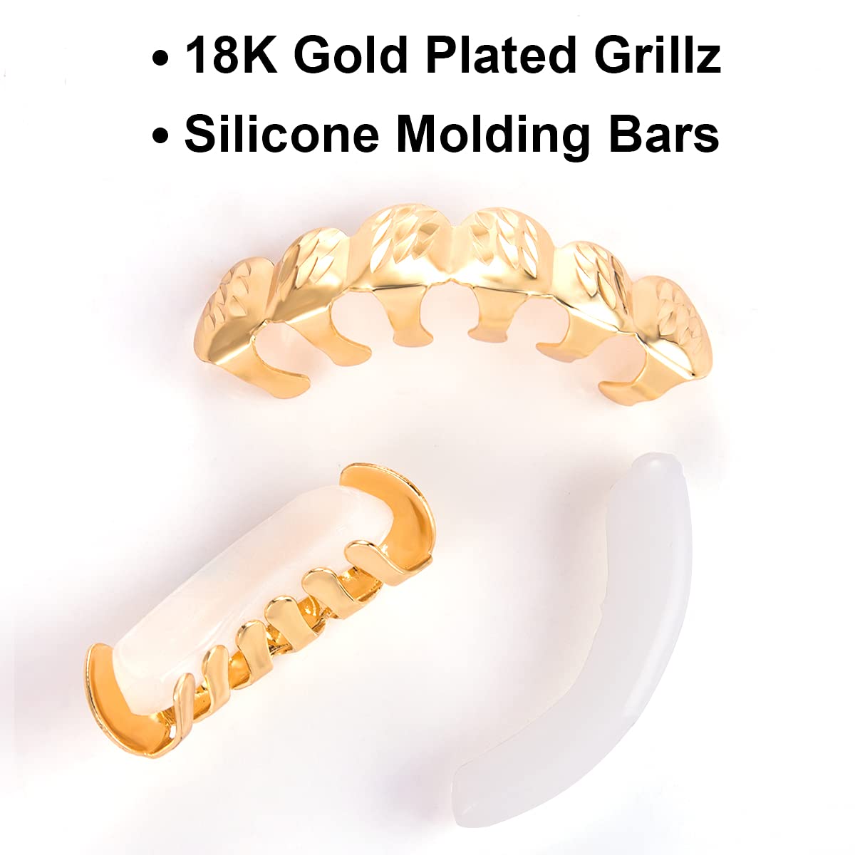18K Gold Plated Hip Hop Grillz for Men & Women - Custom 6 Top & 6 Bottom Teeth Set in Gold/Silver - Perfect for Rap Performances, Music Videos & Street Fashion
