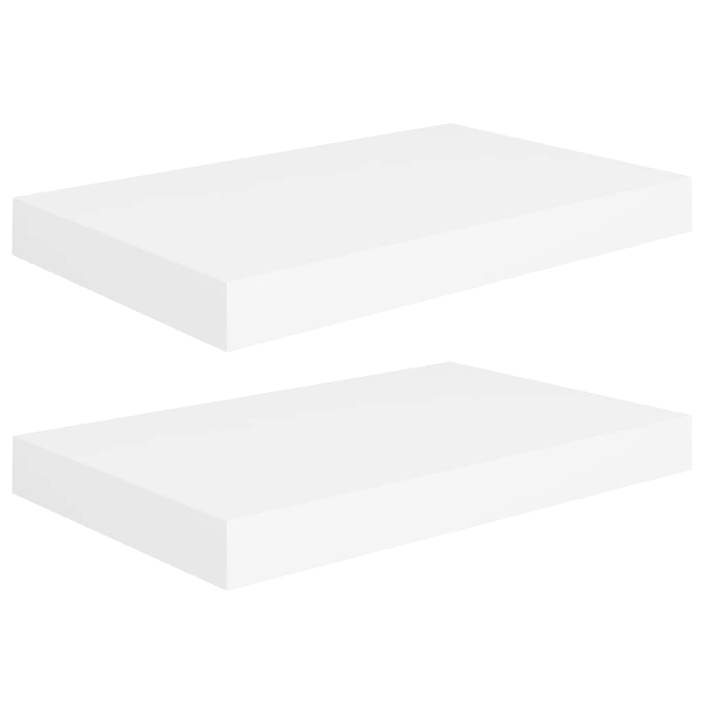 Modern Floating Wall Shelves Set of 2 - White MDF Decorative Ledges for Bedroom, Living Room, Kitchen & Office - 15.7