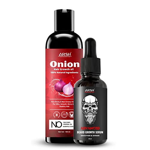 Arsh Organics Hair Growth Oil for Men & Women - Onion & Beard Oil Combo (100ml + 30ml) | Reduces Hair Fall, Stimulates Growth | Perfect for Daily Hair Care & Beard Maintenance