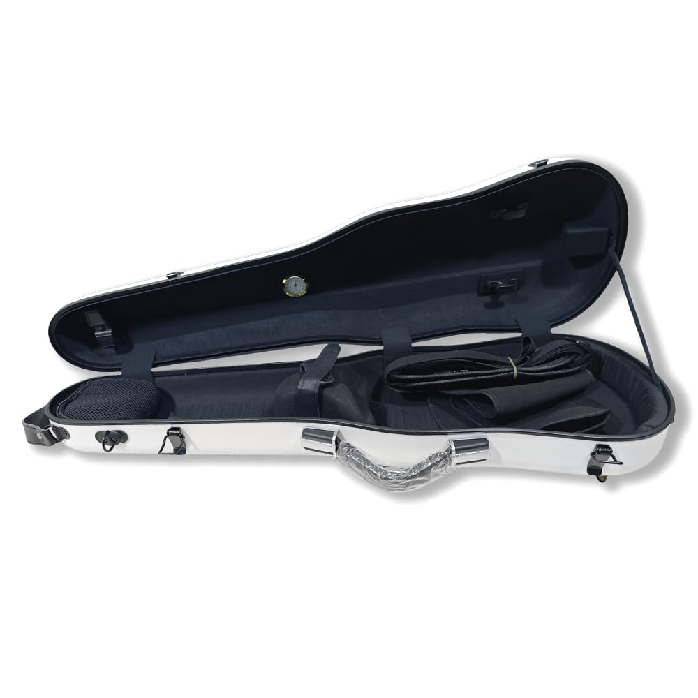 Premium 4/4 Full Size Carbon Fiber Violin Case - Lightweight Hard Shell with Scratch-Resistant Protection, Backpack Straps for Travel (White) - Perfect for Musicians, Students & Airplane Transport