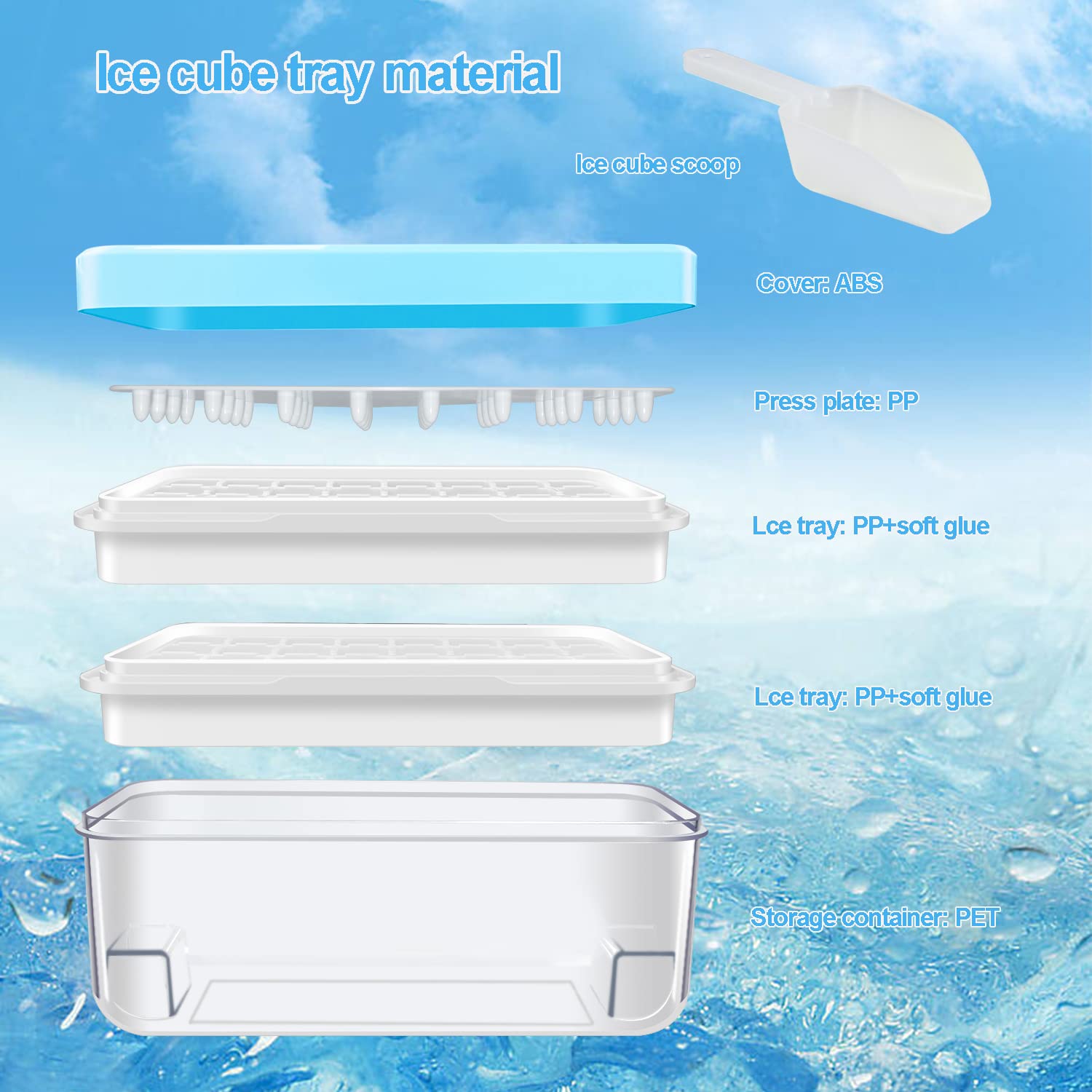 Premium Ice Cube Trays with Lid & Storage Bin - 2 Pack, 64 Easy Release Ice Cubes for Cocktails, Whiskey & Beverages - Perfect for Parties, Home Bars & Entertaining (Blue)