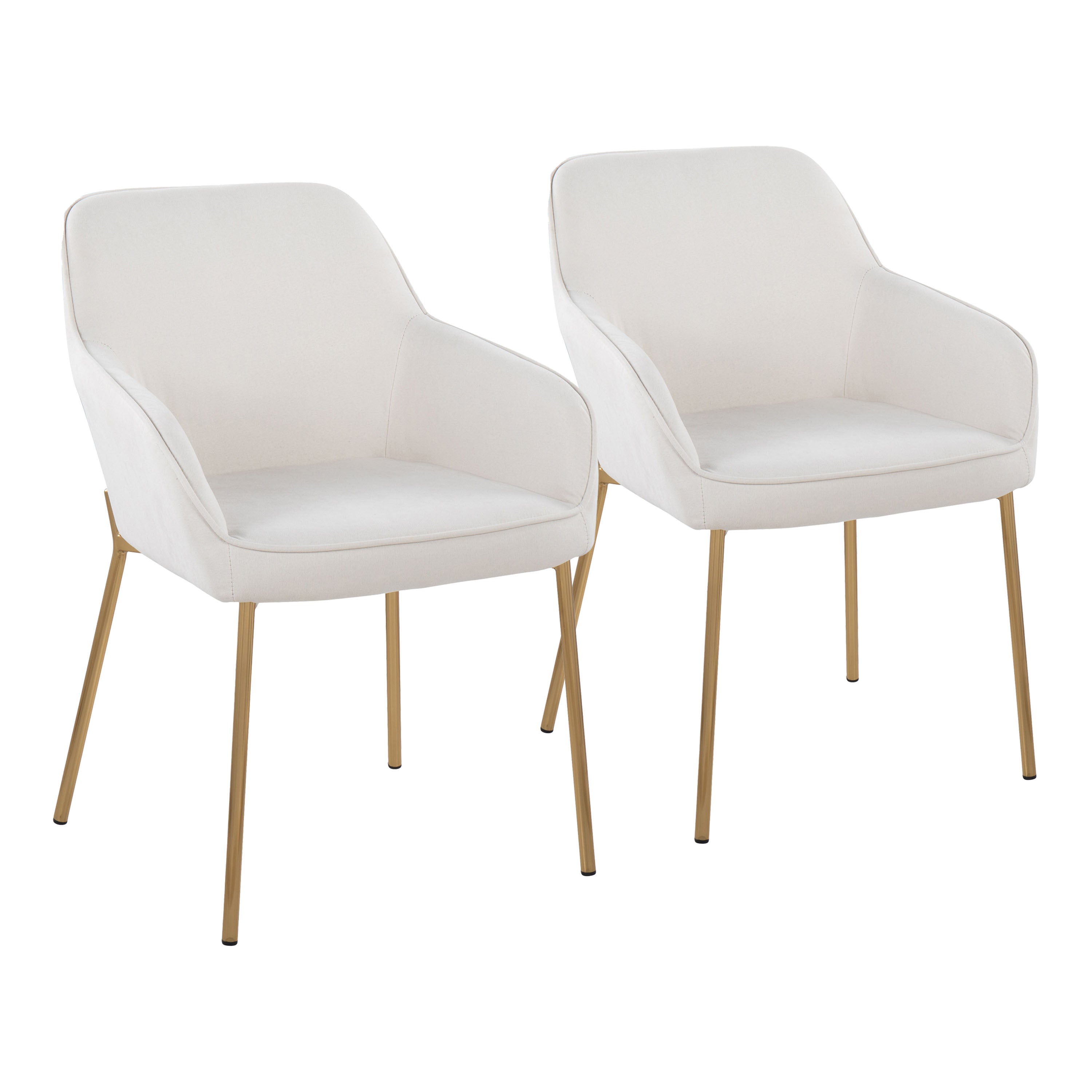 LumiSource Daniella Modern Dining Chairs - Set of 2 Gold Metal & Cream Fabric Upholstered Seats for Contemporary Dining Room, Kitchen, or Breakfast Nook