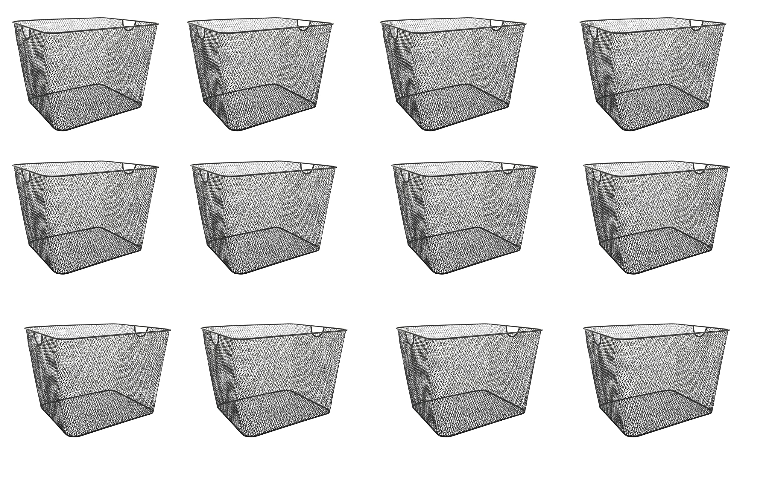 YBM HOME 12-Pack Metal Wire Storage Baskets - 14x10x8.8 Inch Steel Mesh Organizer Bins for Kitchen, Pantry, Cabinet - Perfect for Fruits, Vegetables & Home Organization (Set of 12) - Ideal for Kitchen Storage, Closet Organization & Pantry Shelving