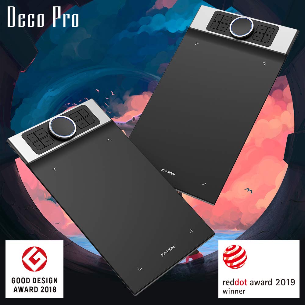 XPPen Deco Pro 9x5 Inch Graphics Drawing Tablet with Dual Wheel, 8192 Pressure Levels Stylus, 8 Shortcut Keys - Compatible with Mac, Windows, Android & Chrome OS - Perfect for Digital Art, Animation & Online Teaching