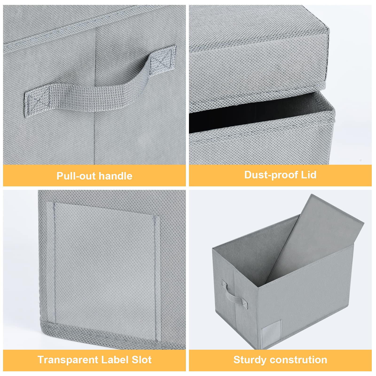Linen Closet Organizers and Storage Bins - 3 Pack Foldable Fabric Storage Boxes with Labels for Bedroom, Bathroom & Nursery Organization - Grey Decorative Cloth Bins for Shelves, Wardrobes and Home Decor