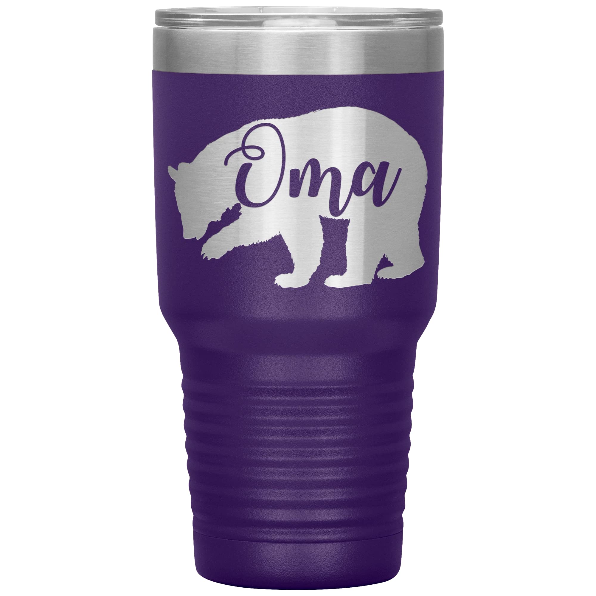 Oma Bear Tumbler - 30oz Insulated Stainless Steel Cup with Engraved Design - Perfect Gift for Grandma (Oma) - Keeps Drinks Hot/Cold for Hours - Ideal for Coffee, Tea, and Outdoor Activities - Purple