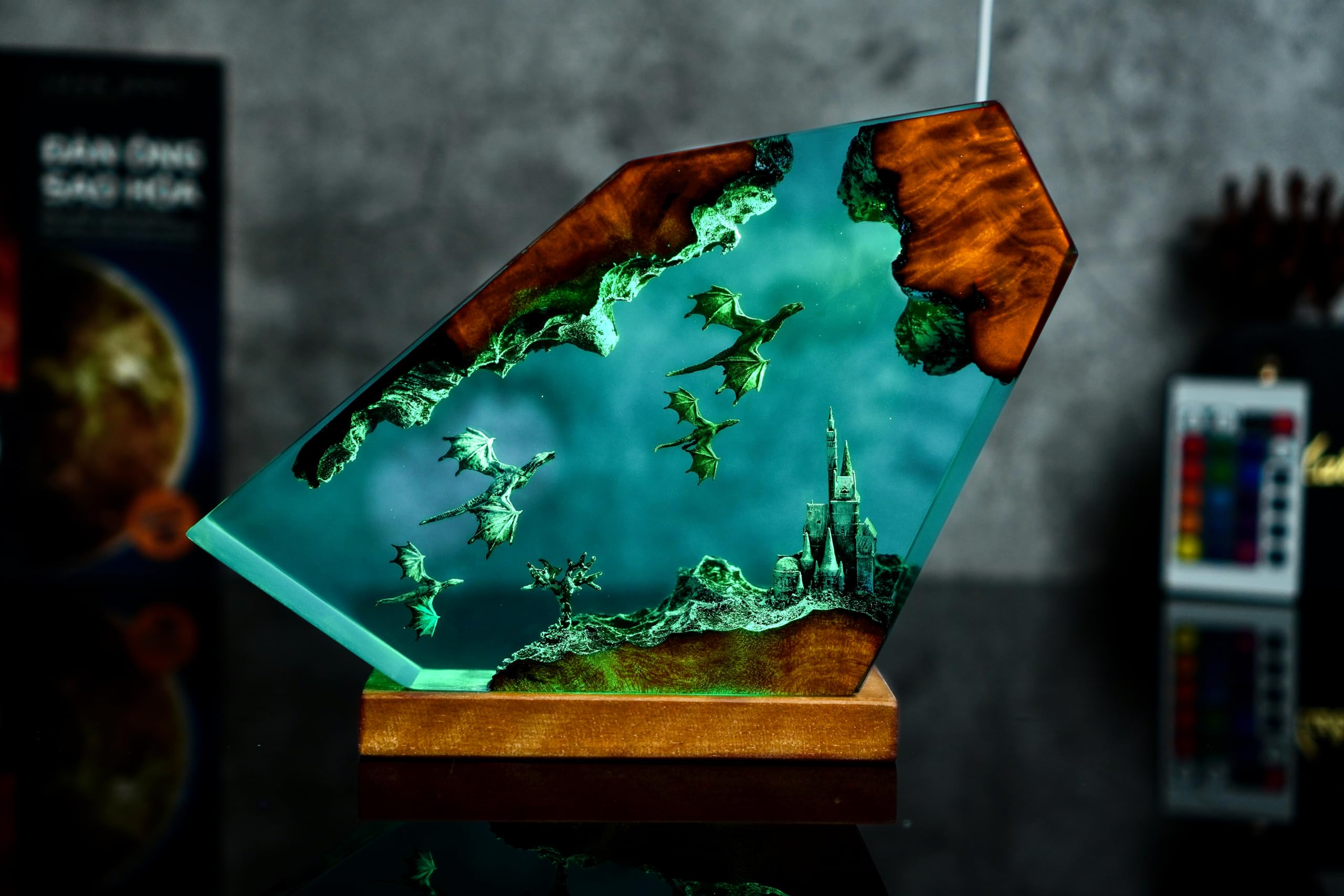 Fire Dragon and Ice Dragon Resin Night Light - 3D Dragon LED Lamp for Home Decor, Bedroom, Living Room - Unique Anniversary Gift for Men & Women (XL 19.8x25.4cm) - Perfect for Fantasy Themed Rooms, Gaming Setups & Meditation Spaces