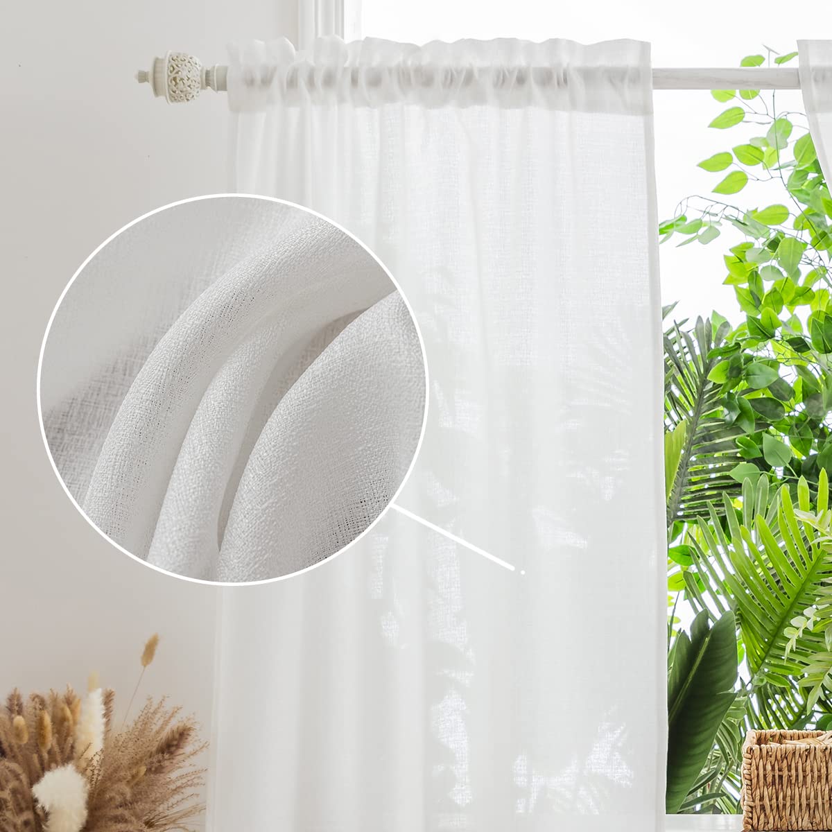 Yancorp White Farmhouse Kitchen Curtains 24x24 Inches - Linen Textured Short Tier Cafe Curtains for Small Windows, Bathroom & Laundry Room - Perfect for Rustic Kitchens, Cozy Bathrooms & Charming Laundry Spaces (White, W24xL24)
