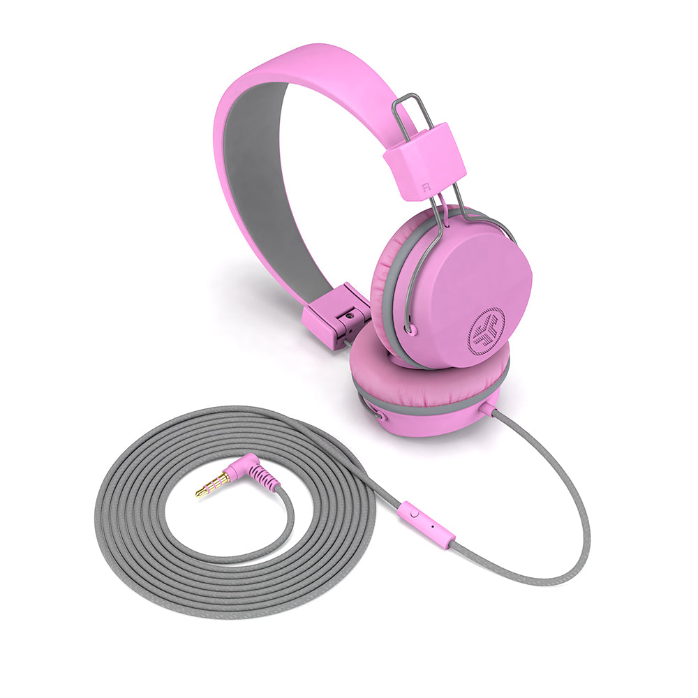 JBuddies Studio On-Ear Kids Wired Headphones - Pink & Gray | Lightweight Comfortable Headset for School, Travel & Learning | Safe Volume Control for Children