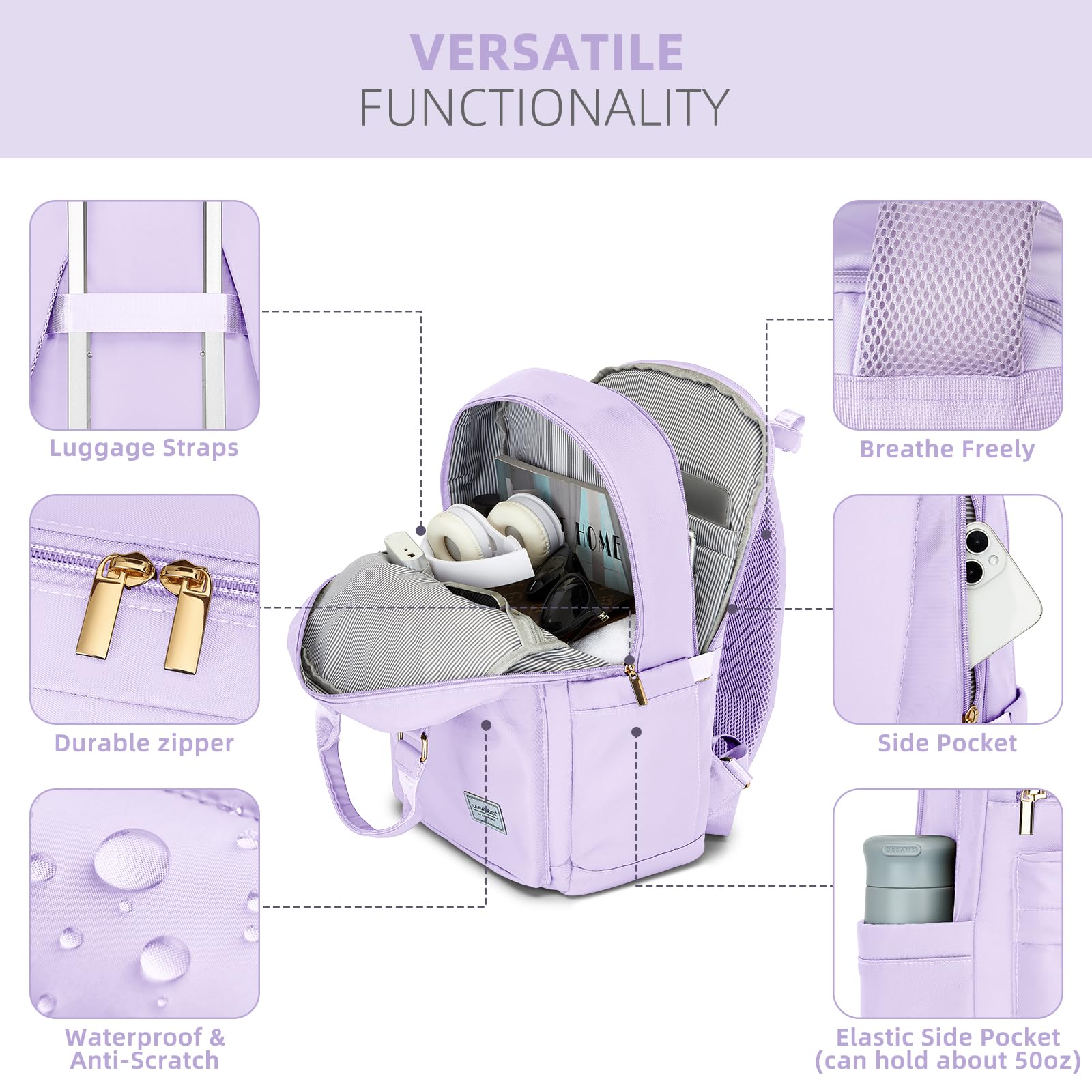 3-Piece Lavender Luggage Set with Travel Backpack - Hardside PP Carry-On Suitcase, 360° Spinner Wheels & TSA Lock - Perfect for Women's Travel, Business Trips & Vacations