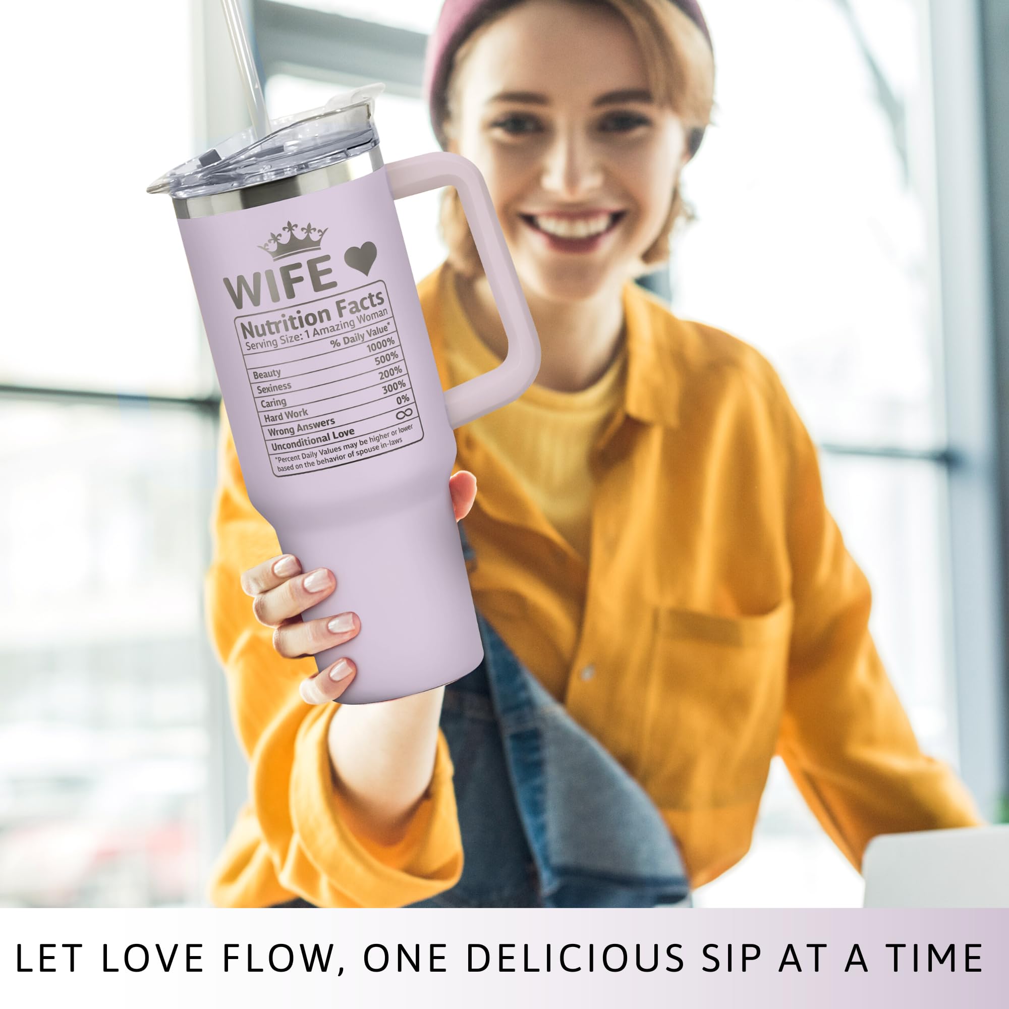 40oz Purple Stainless Steel Tumbler - Romantic Love Cup for Wife | Perfect Wedding Anniversary, Birthday, Valentine's Day, Mother's Day & Christmas Gift for Her | Insulated Travel Mug for Coffee, Tea & Cold Drinks | Ideal for Home, Office & Outdoor Use