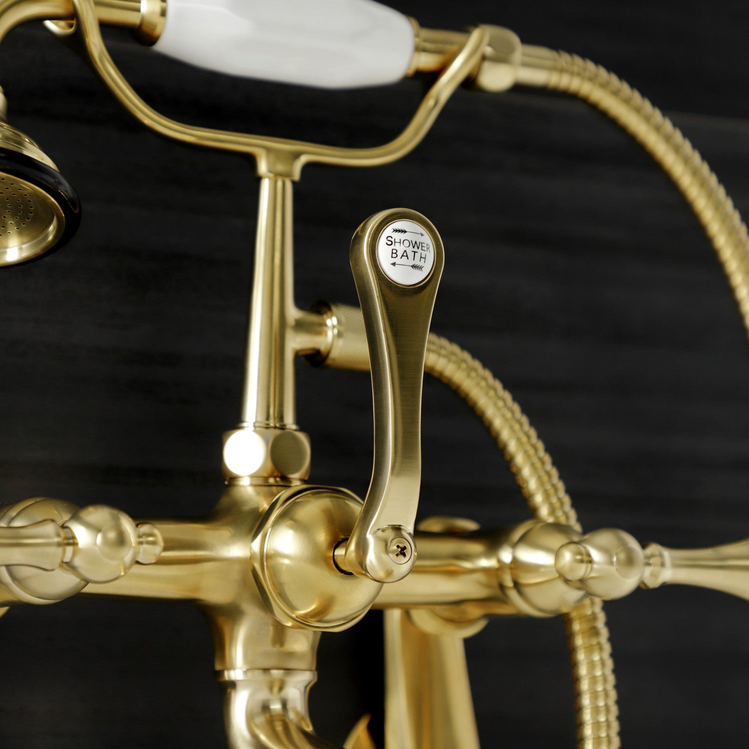 Vintage AE51T7 3-Handle Wall Mount Clawfoot Bathtub Faucet with Hand Shower in Brushed Brass - Perfect for Classic Bathroom Renovations and Luxury Spa Retreats