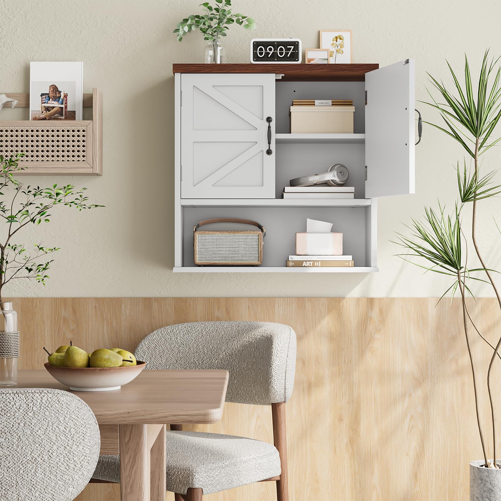 Farmhouse Wall Mounted Bathroom Medicine Cabinet with Adjustable Shelf - Rustic Storage for Bathroom, Living Room & Laundry Room - Perfect for Organizing Toiletries, Cosmetics & Cleaning Supplies
