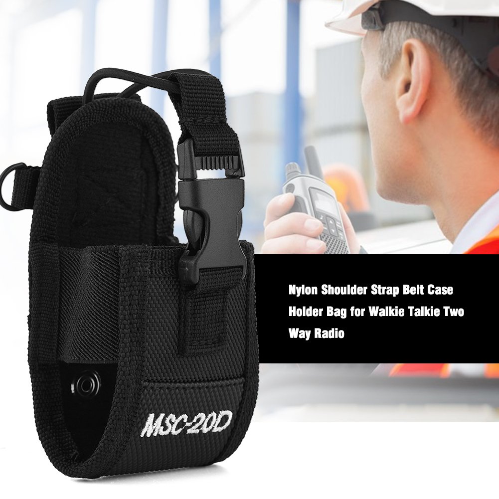 MSC-20D Two Way Radio Holder Holster - Durable Nylon Belt Clip Case with Adjustable Shoulder Strap for Walkie Talkie - Perfect for Construction, Security, and Outdoor Activities