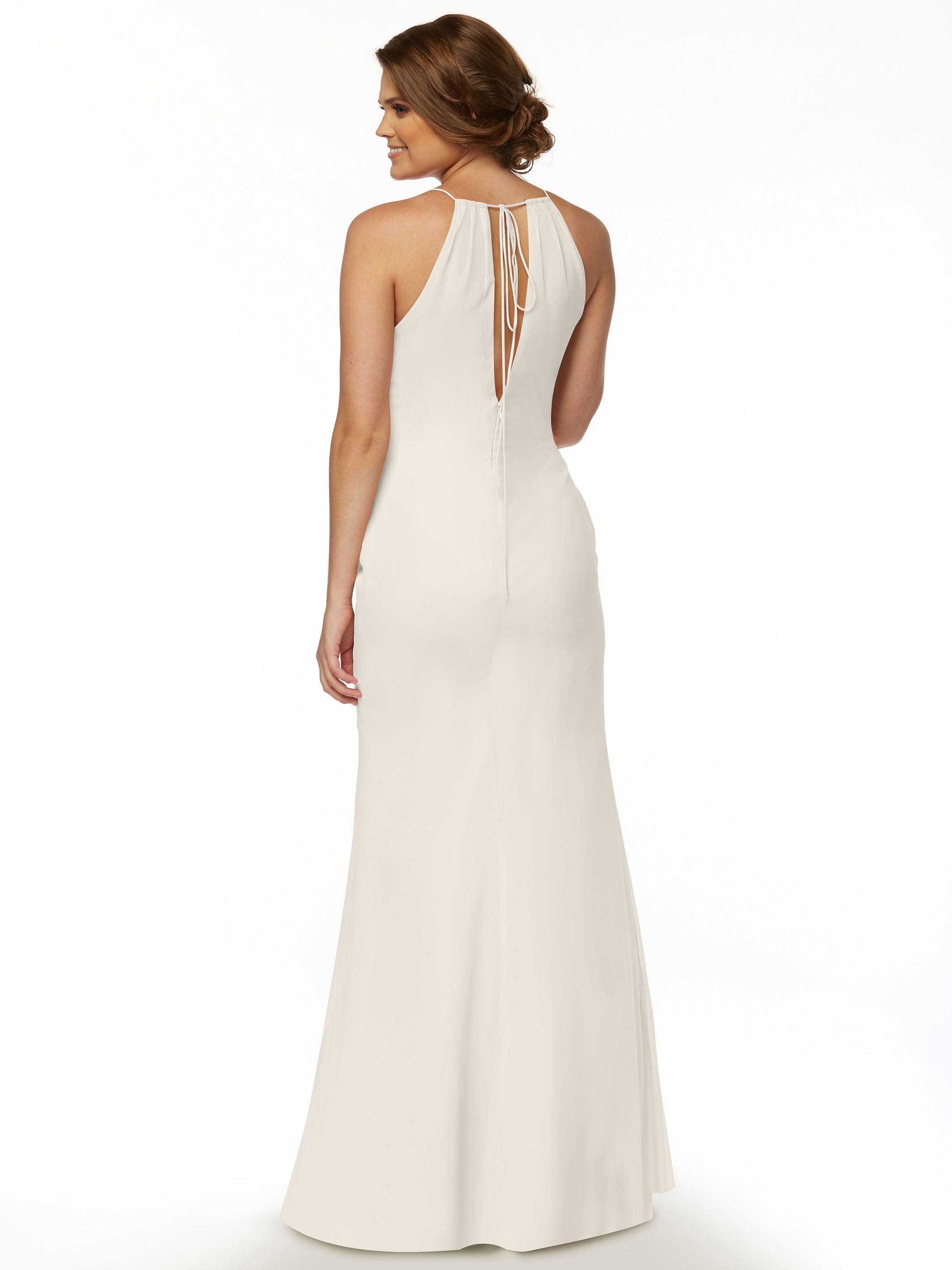 Elegant Fit and Flare Chiffon Bridesmaid Dress with Halter Neckline - Perfect for Weddings, Proms, and Formal Events | Style #80083