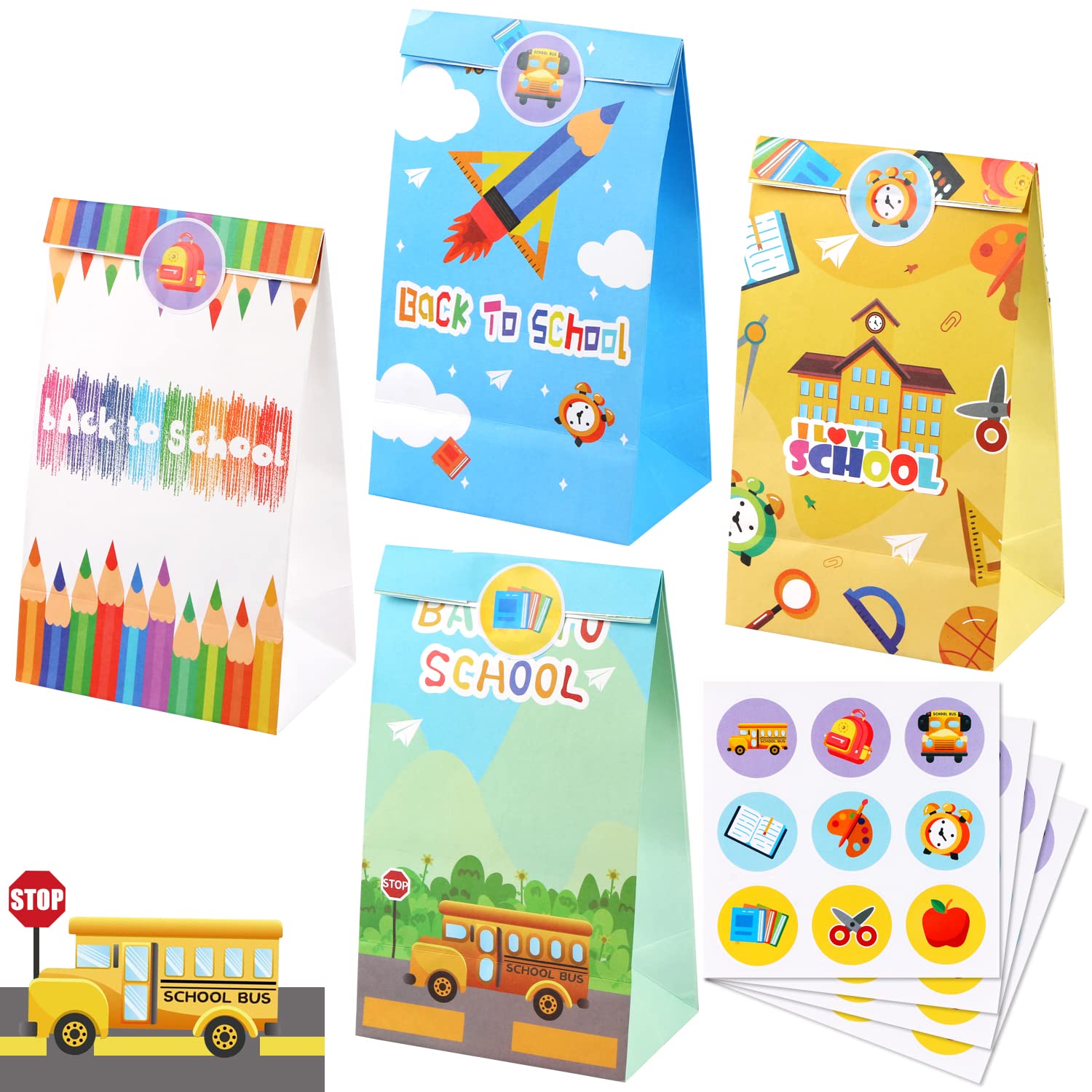 24 Pcs Back to School Gift Bags - First Day of School Party Decorations, Classroom Goodie Bags for Candy & Treats, Teacher Appreciation Gifts - Perfect for School Events, Birthday Parties & Holiday Celebrations